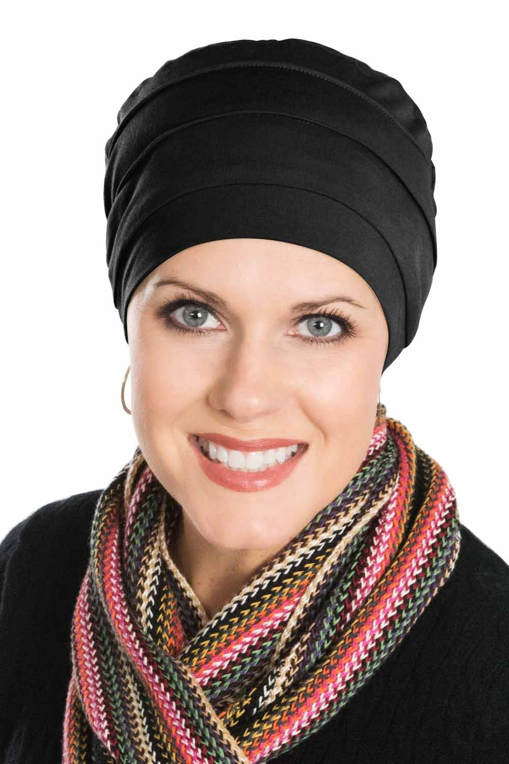 Cardani Hat for Large Heads Bamboo Large Comfort Cap Turban | Day or Sleep Cap Luxury Bamboo - Black