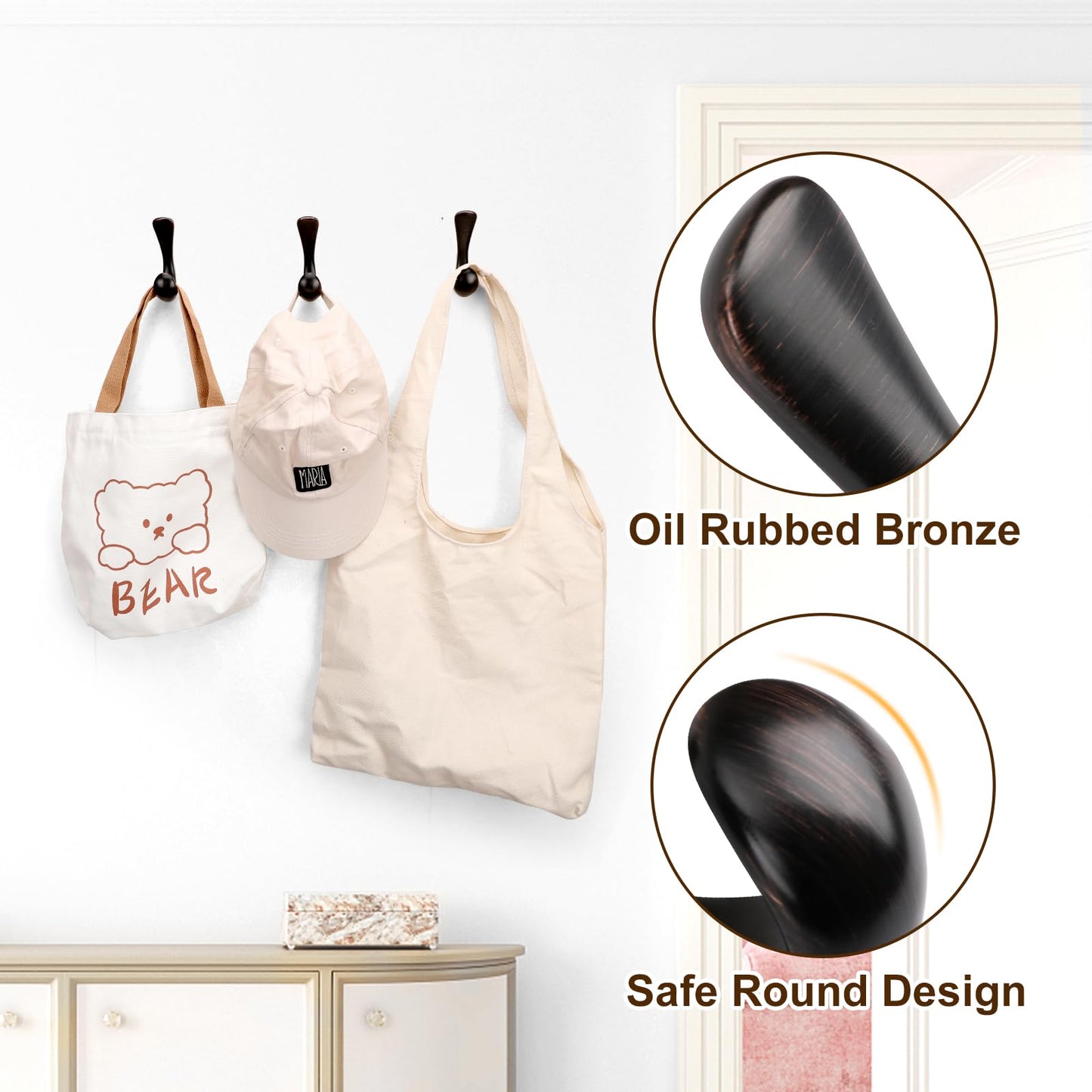 Metaliby 4 Pack Towel Hooks for Bathrooms Wall Mounted, Oil Rubbed Bronze Bathroom Hooks for Towels, Robe & Towel Hook for Wall, Modern Bath Towel Hook