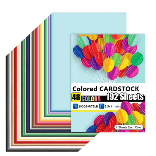 OcePor 192 Sheets Colored Cardstock 48 Colors, 8.5x11 Color Cardstock Bulk, 200gsm/75lb Assorted Colors Construction Paper for Printing, Card Making, Die Cutting, Crafts, Scrapbooking, Party