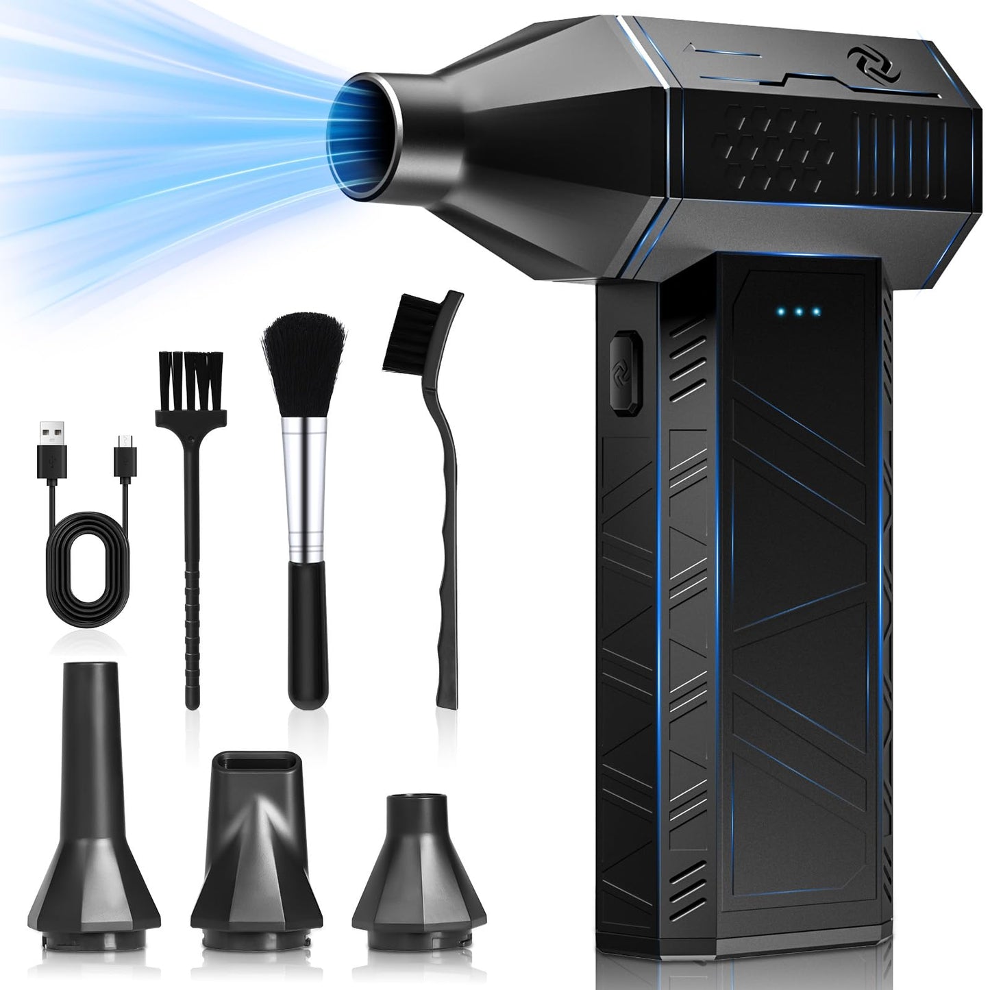 KEPEAK Compressed Air Duster, 110000RPM Cordless Electric Air Duster with Brushless Motor, 3 Gear Adjustable Rechargeable Air Blower with Fast Charging, Air Duster for PC, House, Car, Outdoor