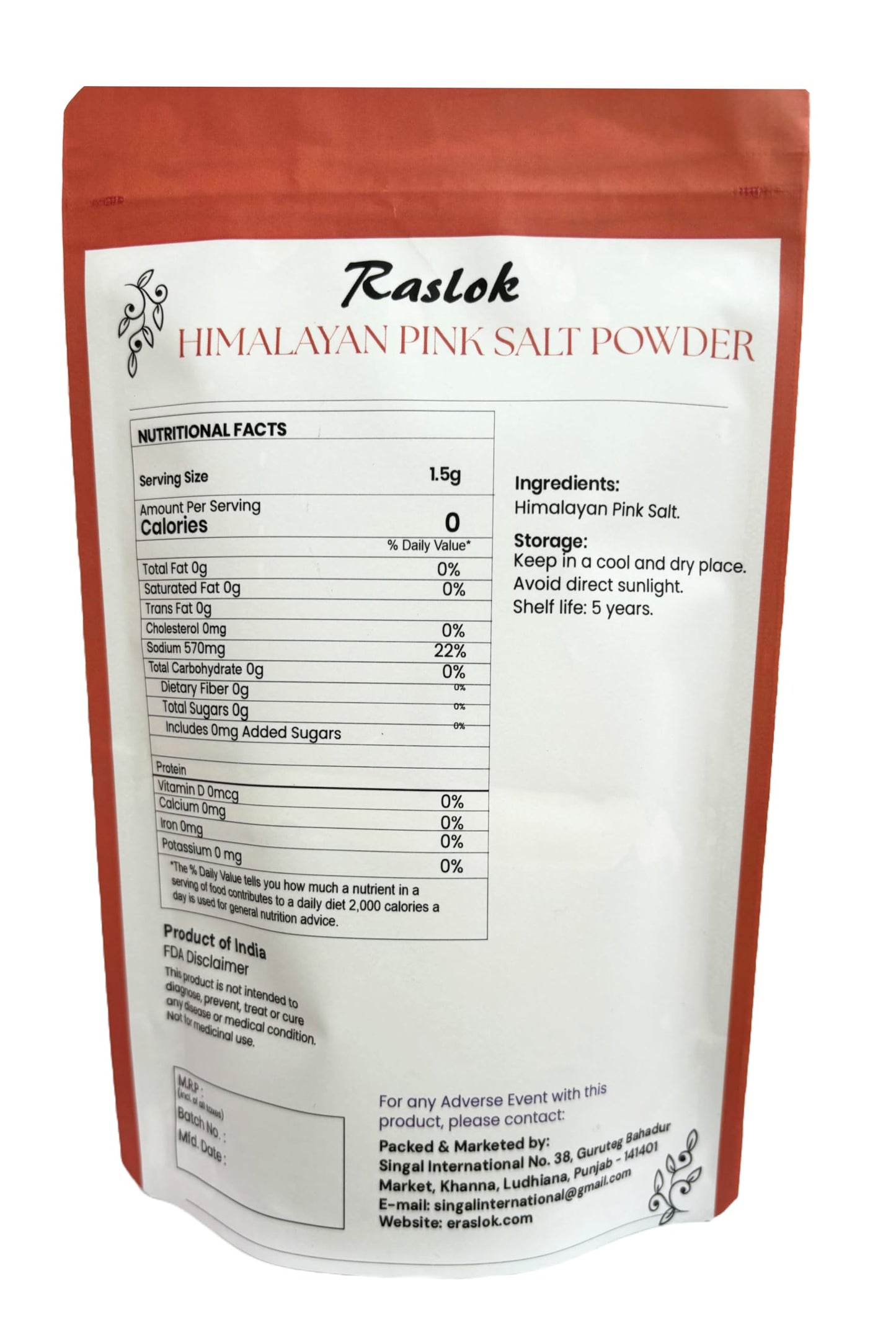 Raslok Himalayan Pink Salt Powder | Fine Grain, 3.52oz-100gm,Non-GMO Himalayan Sea Salt | Kosher Salt