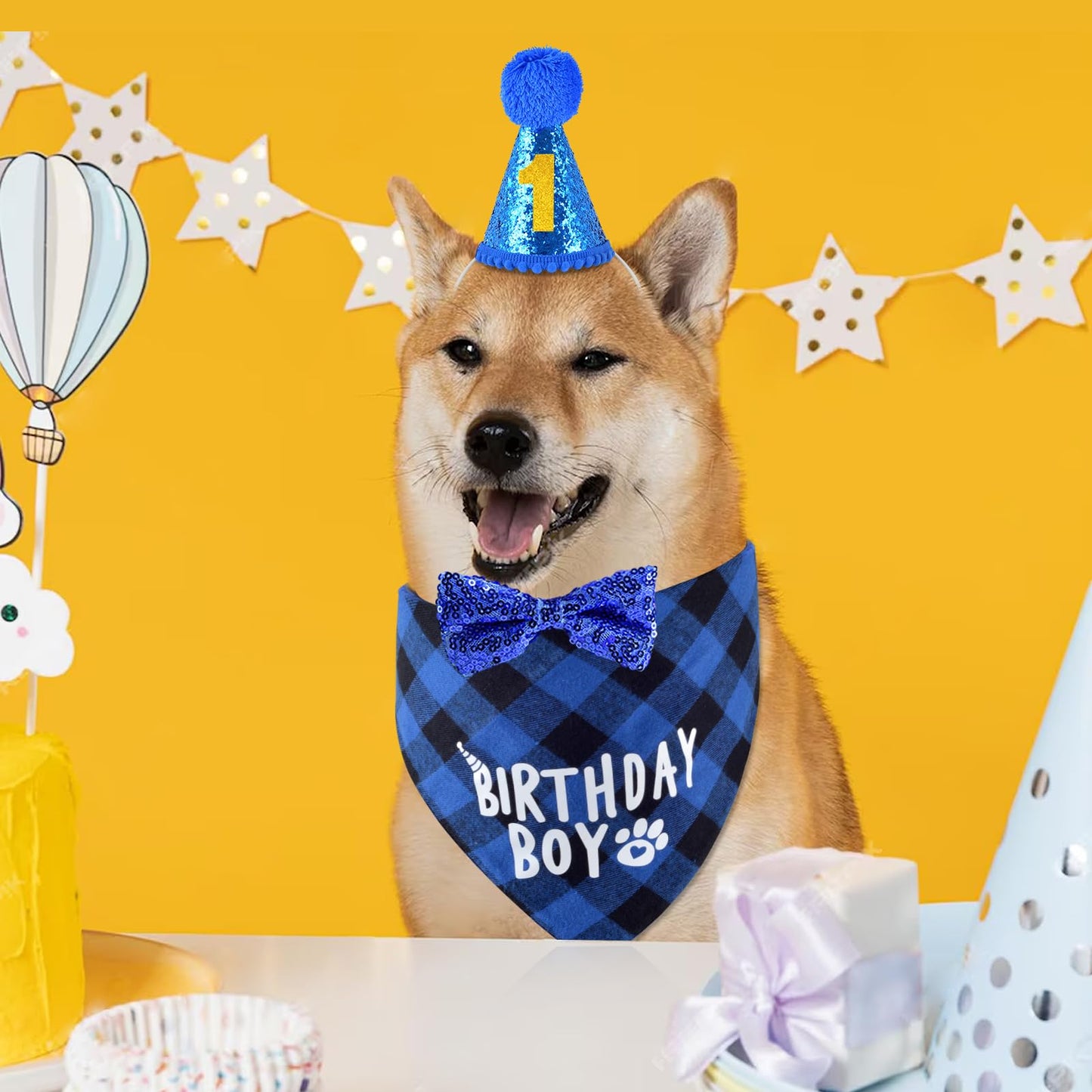 JCSHIMO Dog Birthday Party Supplies, Dog Birthday Bandana Hat Numbers Bow Set for Small, Medium, Large Dogs Pets Party Decorations