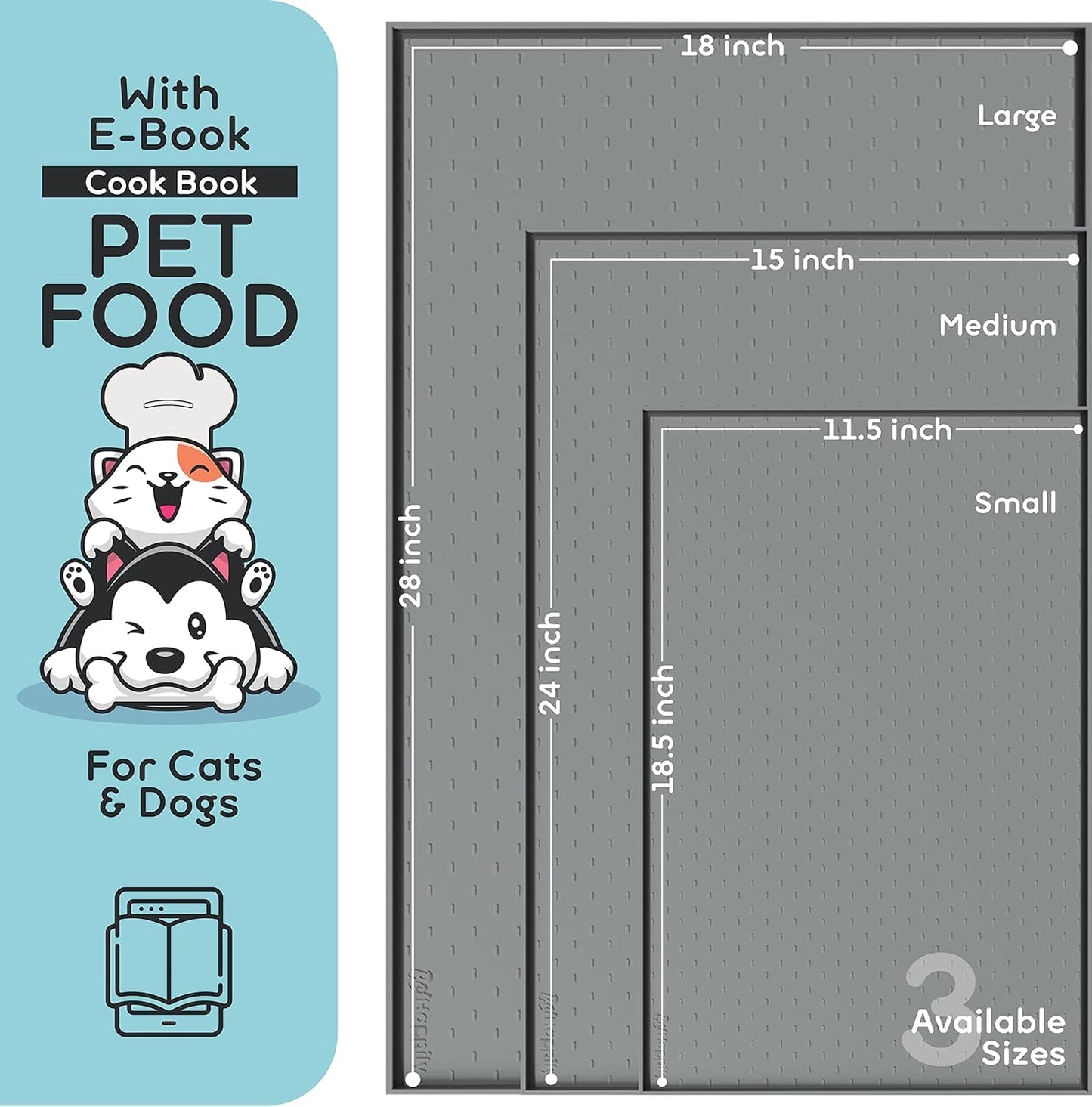 PetHappily Dog Food Mat - Raised Edges Dogs Mat for Food and Water Prevent Spill, Waterproof Cat Food Mats Protect Floors, Easy Clean Dog Bowl Mats for Food and Water, Silicone Pet Feeding Placemats