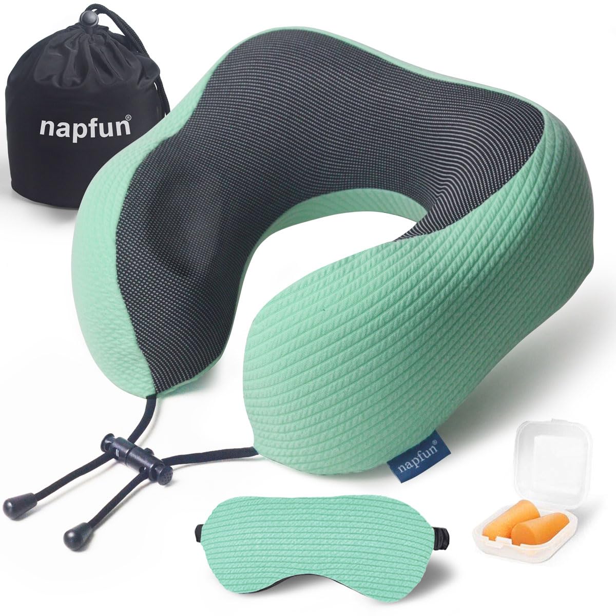 napfun Neck Pillow for Traveling, Upgraded Travel Neck Pillow for Airplane 100% Pure Memory Foam Travel Pillow for Flight Headrest Sleep, Portable Plane Accessories, Light Grey