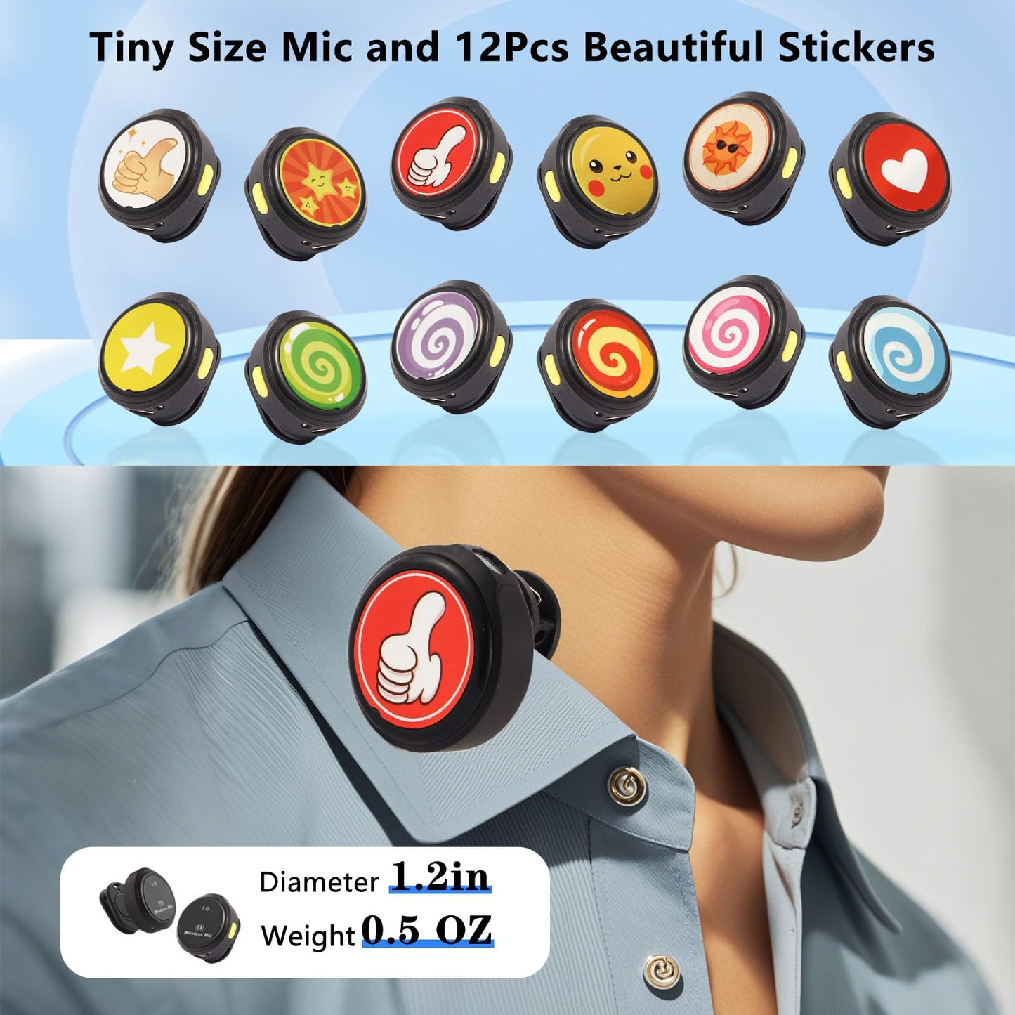 Pavicott Wireless Lavalier Microphone with Cultural Stickers for iPhone/Android Noise Cancellation 20 Hours Battery Life 100Ft Range Omnidirectional Microphone for Video Recording Interviews Podcasts