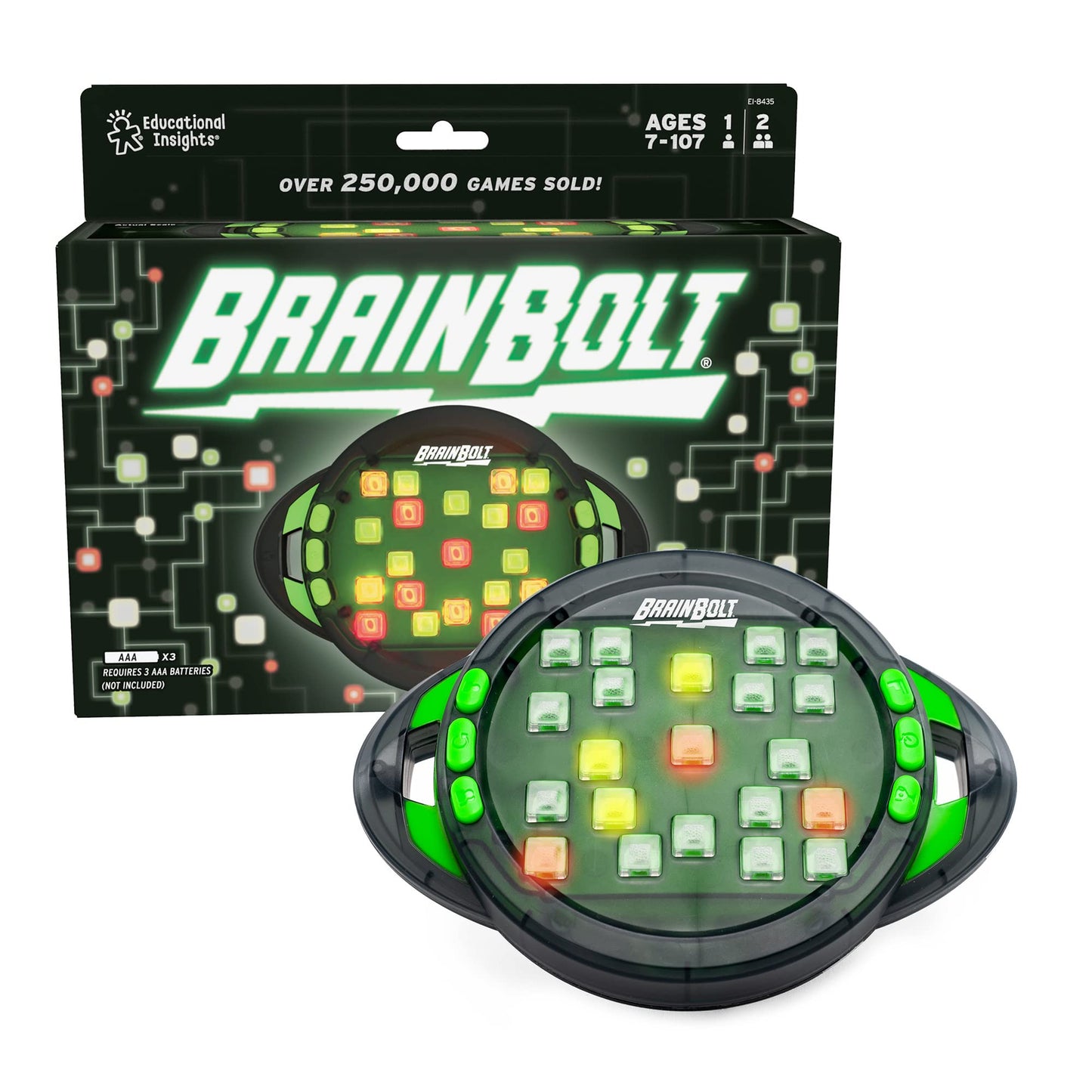 Educational Insights BrainBolt - Handheld Memory Game with Light and Sound, Electronic Brain Games, Single Player Brain Teasers for Kids Teens, & Adults, Gamer Gifts for Boys & Girls Ages 7+