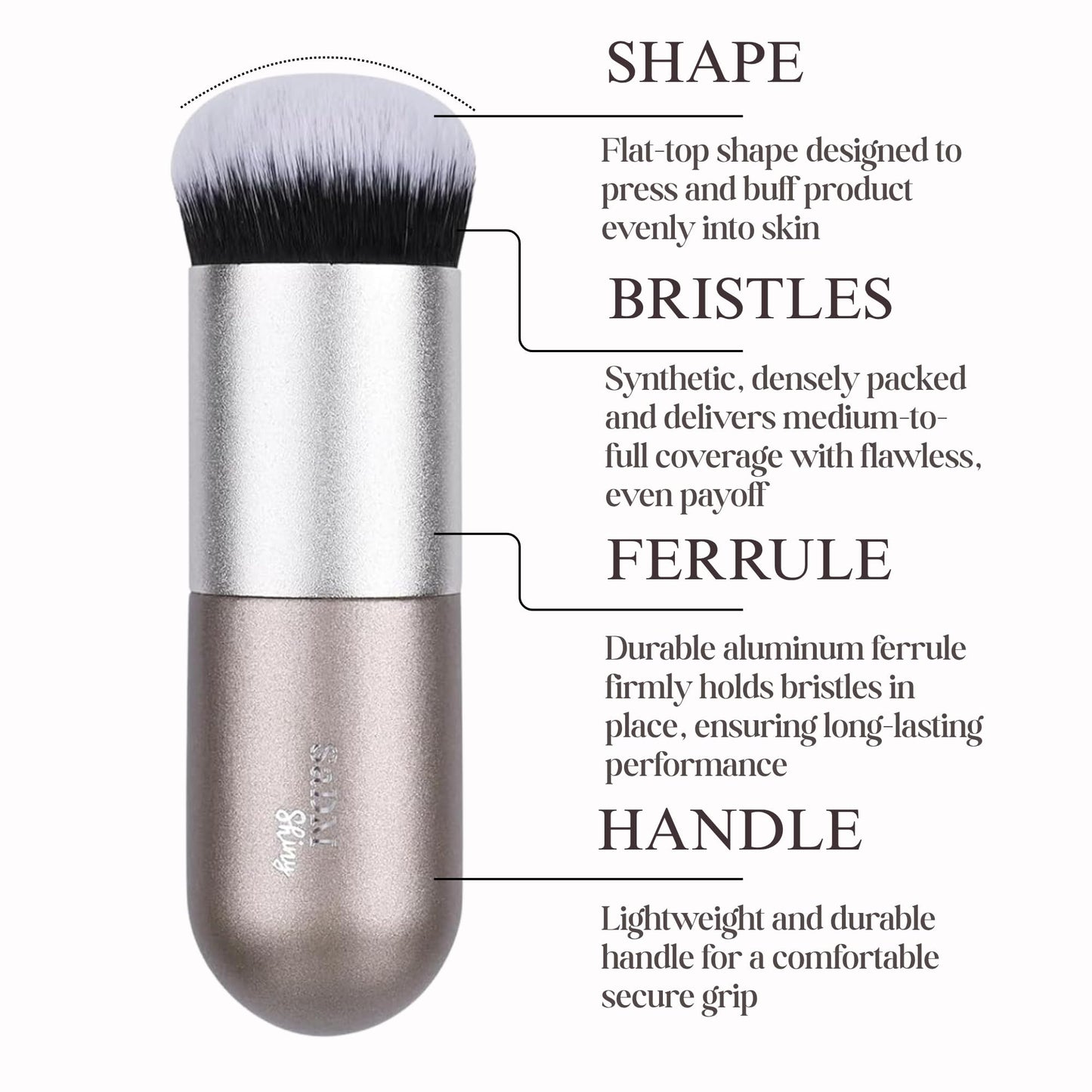 Kabuki Makeup Brush - Blender Brush for Powder, Cream, Liquid Foundation, Sunscreen, Blush Blending & Bronzer - Professional Make Up Brush - Full Face Makeup Brush - Vegan & Cruelty Free