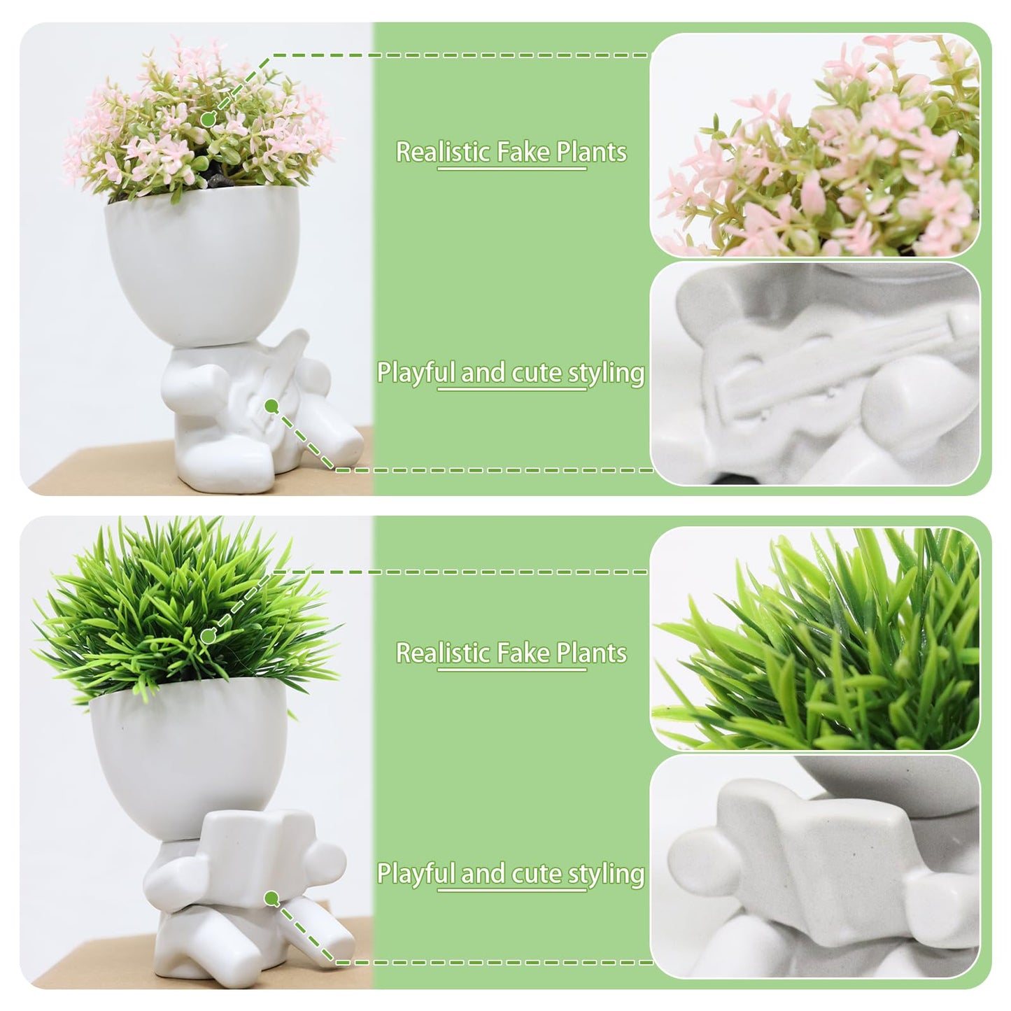 Zerzsy Fake Succulent, Mini Succulents Plants Desk Plant for Office Decor for Women, Cute Fake Plants Bathroom Decor - Set of 2