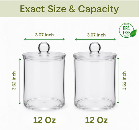 Acrylic Qtip Holder Bathroom Set, 2 Pack Bathroom Containers with Lids, Clear Plastic Apothecary Jars, Q Tip Holder Bathroom Set, Cotton Swab Holder, Cotton Ball Holder, Pads and Floss Picks