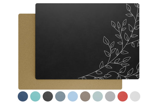 Royalty Art Black Boho Placemats, 4 Pc. Set, Non-Slip Cork Backed, Wipeable Heat Resistant Surface for Kitchen and Dining Table Protection, Cute Floral Pattern for Farmhouse or Rustic Decor