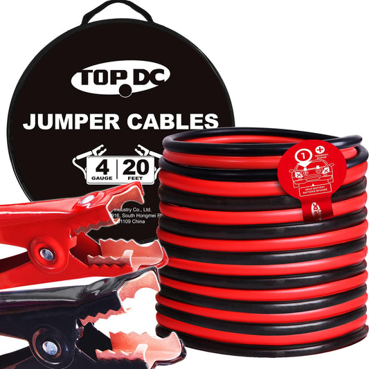 TOPDC 4 Gauge 20 Feet Jumper Cables for Car, SUV and Trucks Battery, Heavy Duty Automotive Booster Cables for Jump Starting Dead or Weak Batteries with Carry Bag, (TD-P0420)