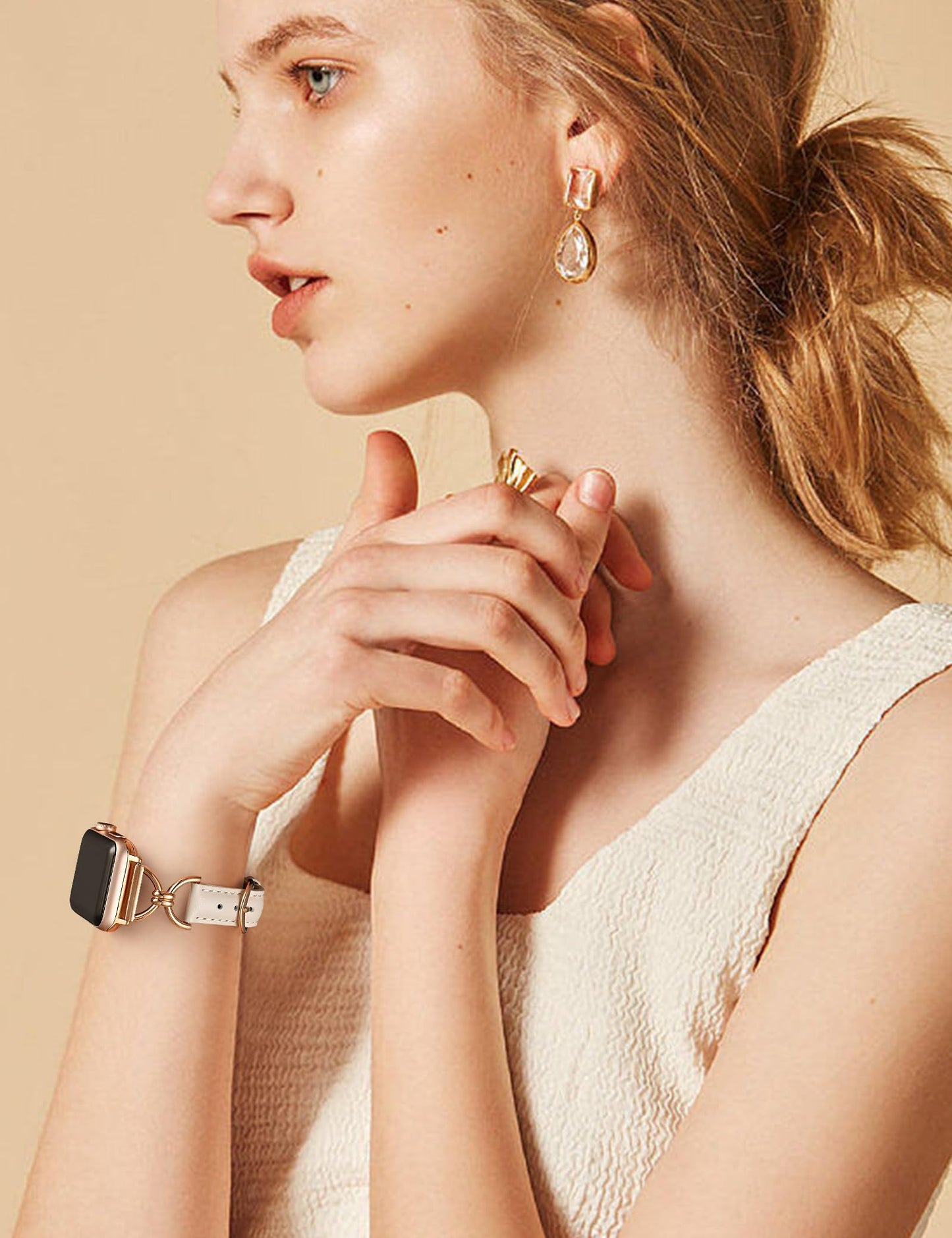 Wearlizer Leather Band Compatible with Apple Watch Bands Women 41/40/38/42/44/45/46/49mm, Dressy Fancy Slim Thin Strap with Designer D-Shape Buckle for iWatch Series 10 9 Ultra SE 8 7 6 5 4 3 2 1