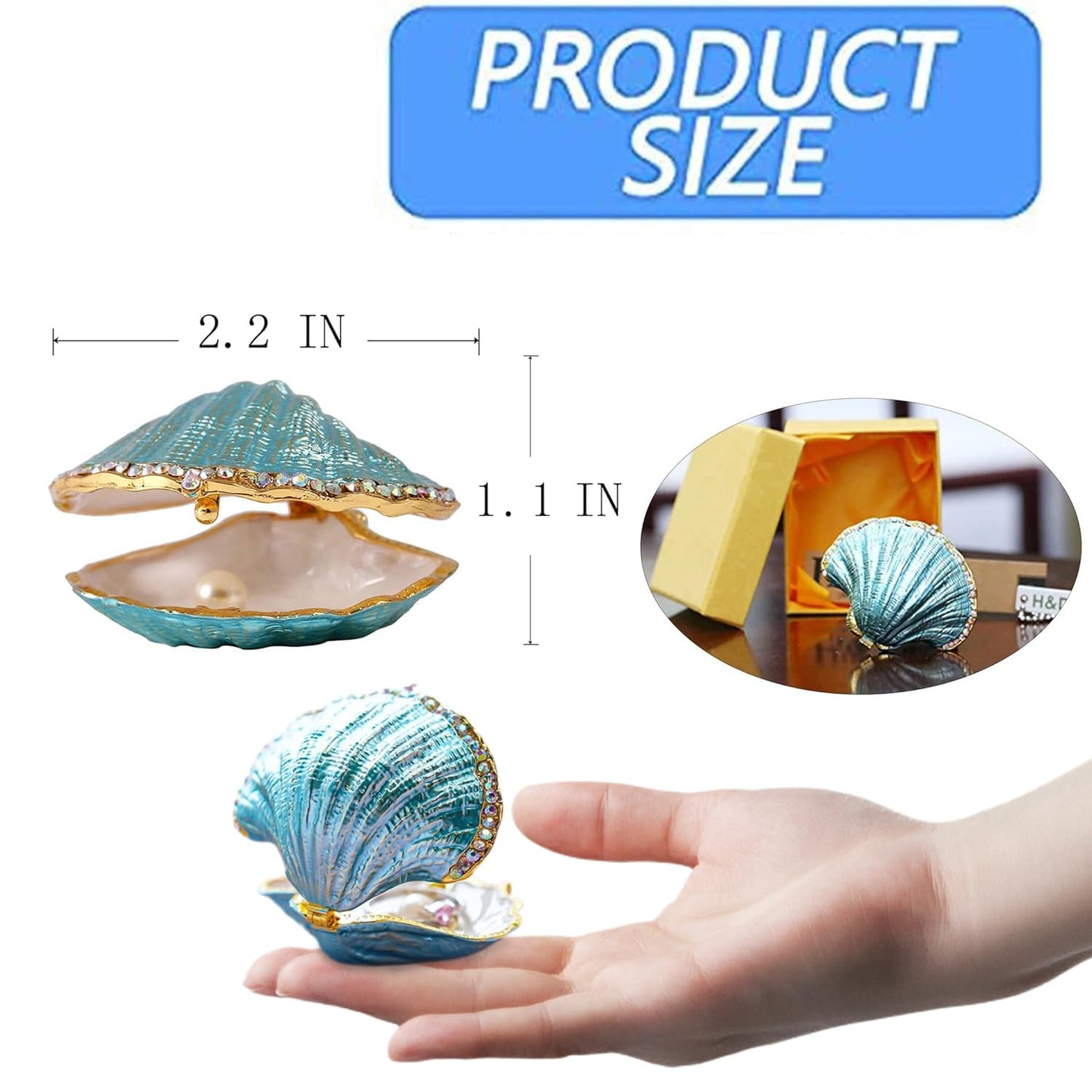 H&D HYALINE & DORA Metal Glass Trinket Box Ring Holder Small Seashell Figurine Collectible Table Centerpiece (pearl mussel)