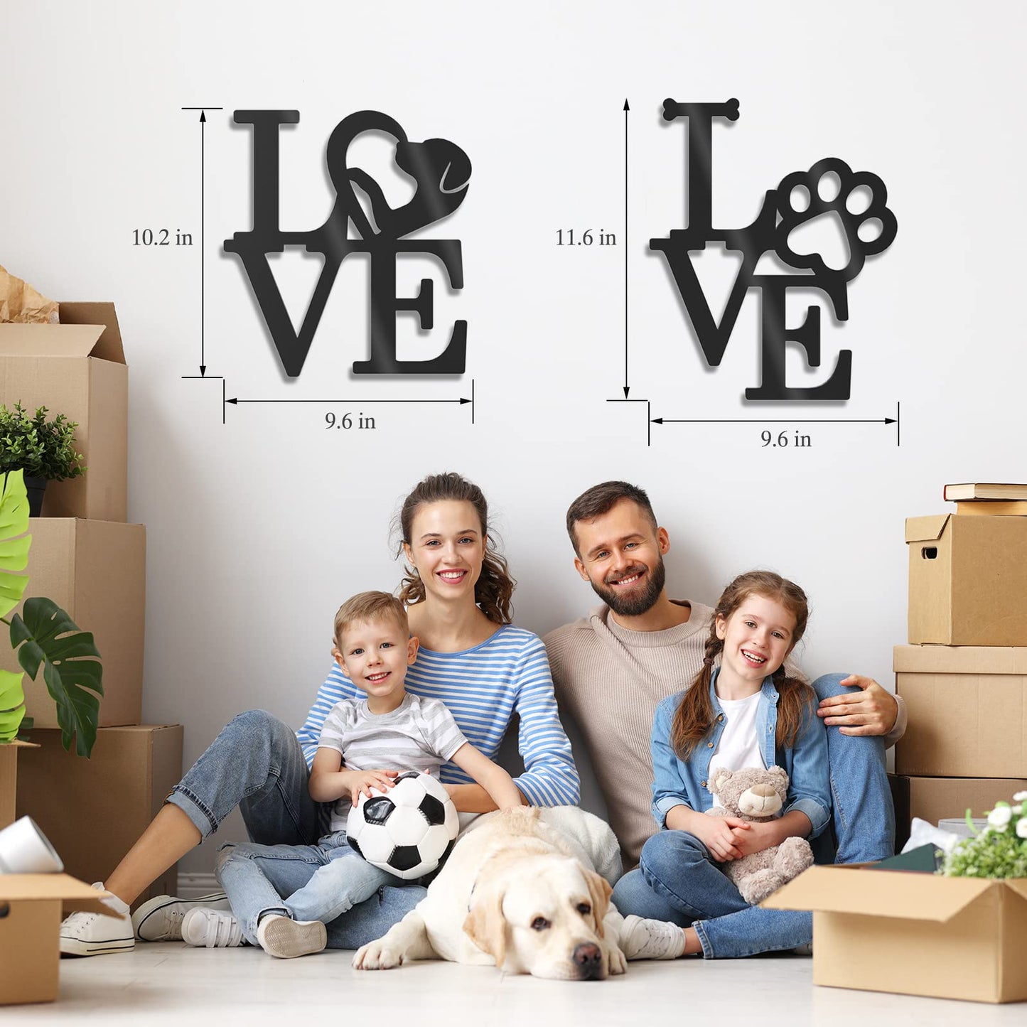 KOYILTD 2PCS Love with Paw Print and love Wall Decor, Dog Lover Home Decor (Black)