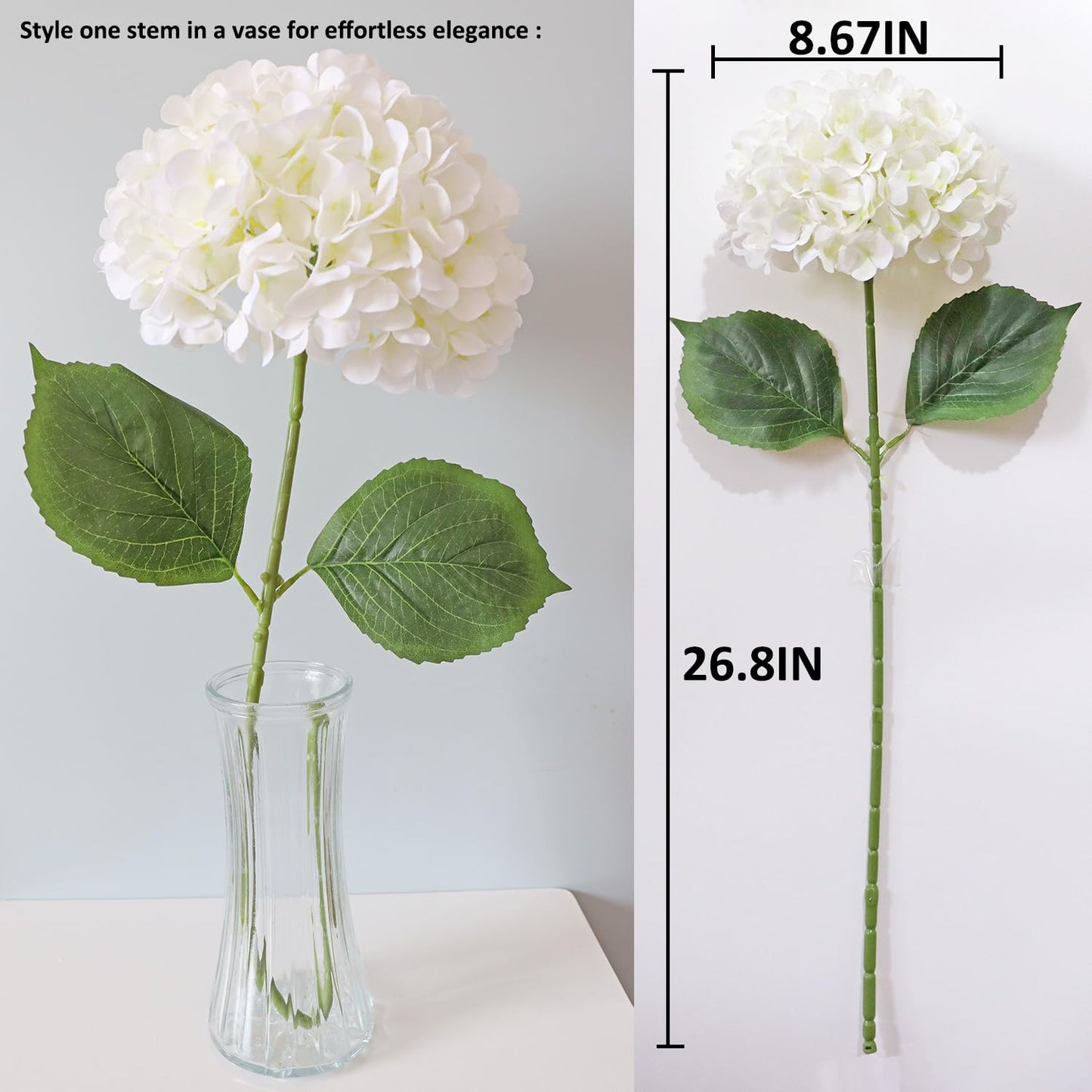 NMAIYA White Hydrangea Artificial Flowers 4Pcs 26" Large Faux Hydrangeas Outdoor Lifelike Silk Flowers with Long Stem Wedding Flower Bouquet Centerpieces for Table Party Home Decoration Indoor