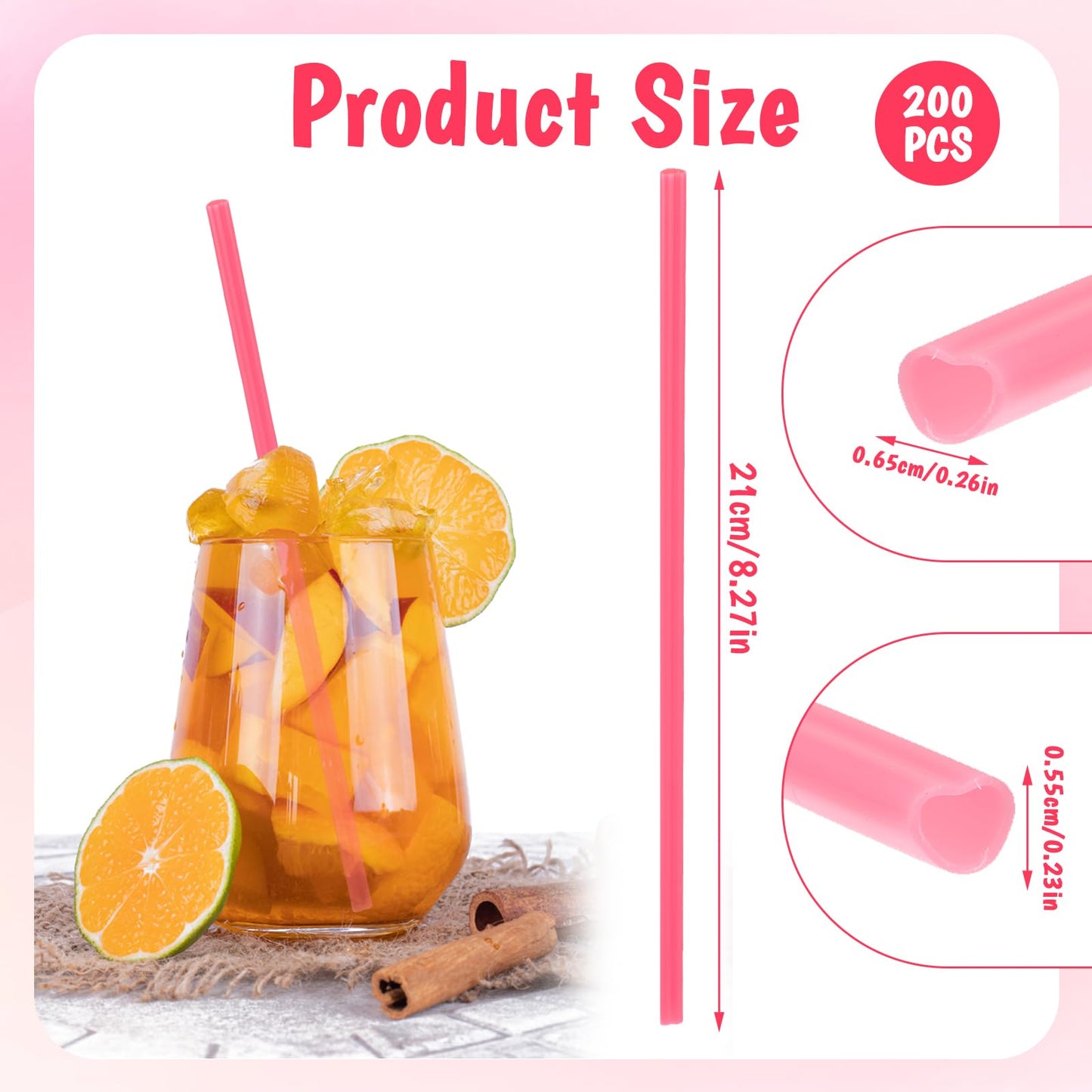 Sibba 200Pcs Heart Shaped Pink Straws, Cute Straw, Disposable Straws for Valentine's Day, Cocktail, Birthday Party, Bridal Shower, Wedding Supplies