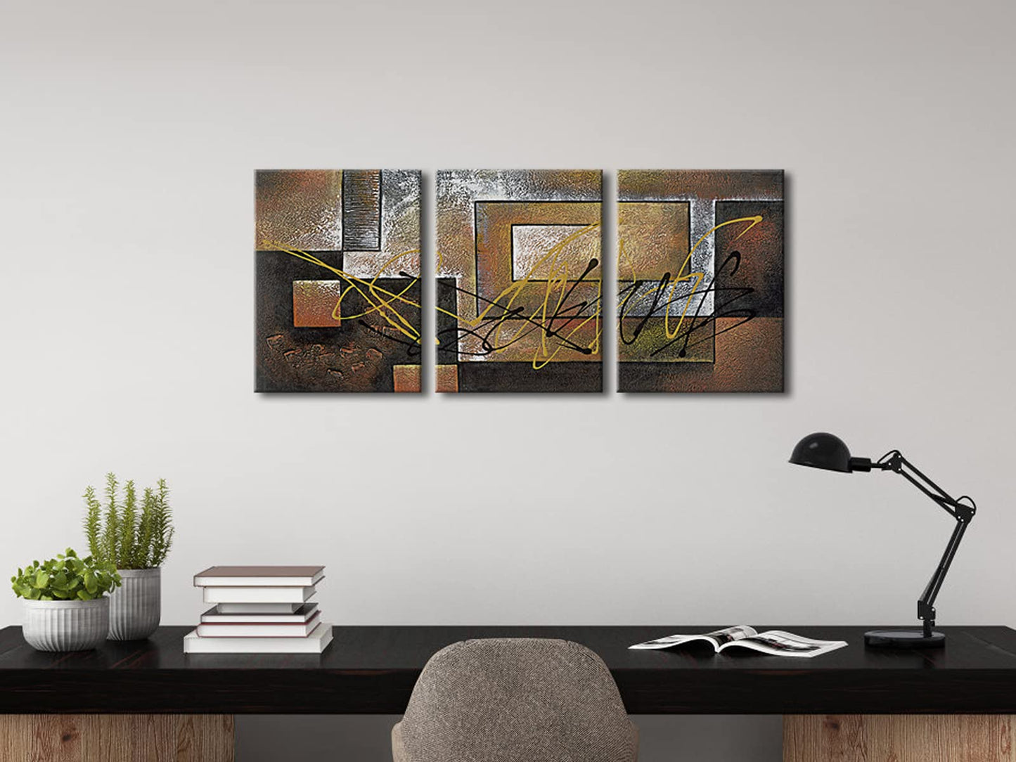 Pyradecor Modern 3 Piece Canvas Prints Abstract Brown Landscapes Pictures Paintings on Canvas Wall Art Work for Living Room Bedroom Kitchen Home Decorations