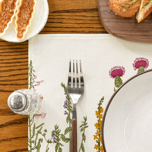 Artoid Mode Antique Herbs and Wild Flowers Summer Placemats Set of 4, 12x18 Inch Seasonal Wildflower Spring Table Mats for Party Kitchen Dining Decoration