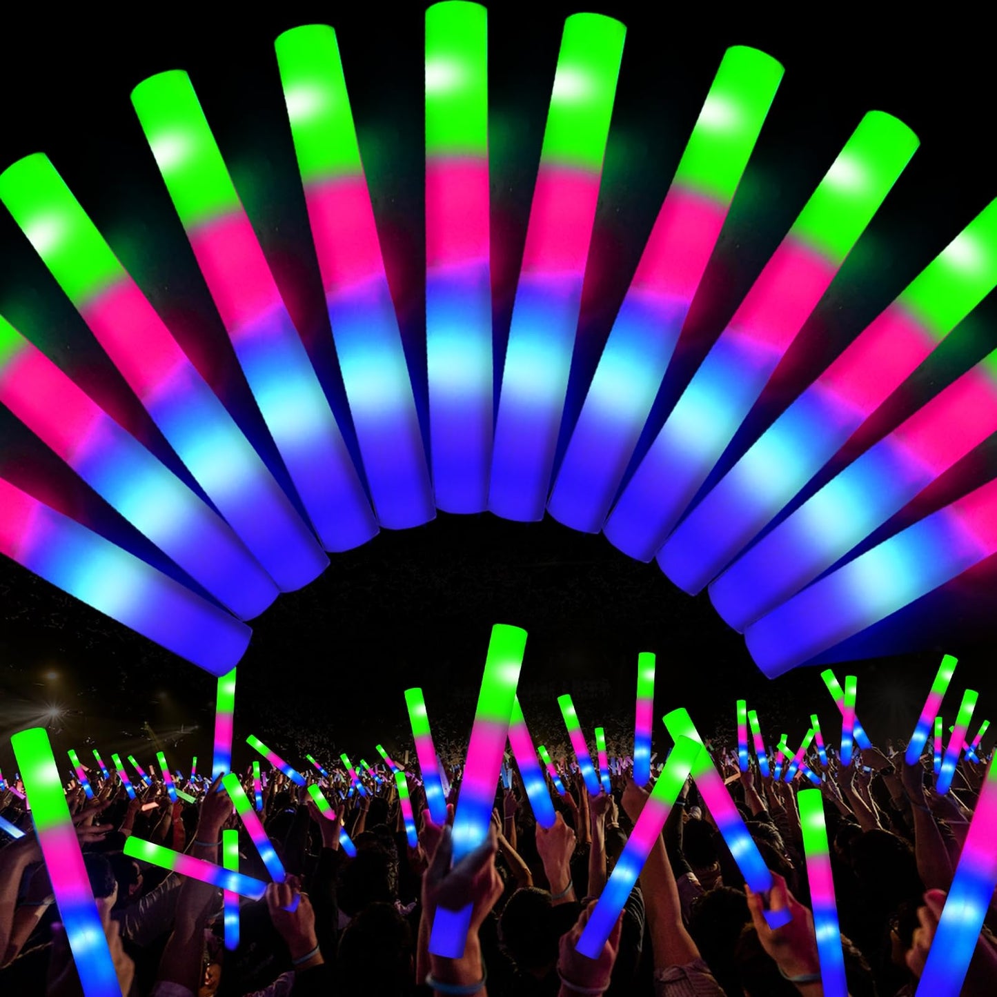 TURNMEON 32 Pcs Giant Foam Glow Sticks Bulk Party Favors for Adults Kids,3 Modes Flashing Foam Light Up Sticks,LED Glow Sticks Glow In The Dark for Wedding Birthday Concert Back to School Halloween