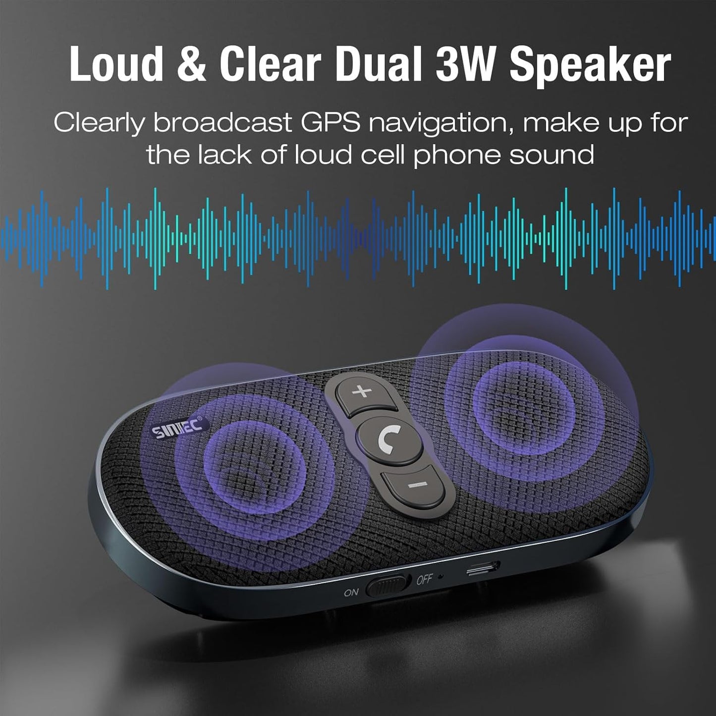 Bluetooth Car Speaker Handsfree Speakerphone: Dual 3W Wireless Car Kit with Visor Clip for Cell Phone - Bluetooth Speaker Support Siri Google Voice Assistant Motion Auto On