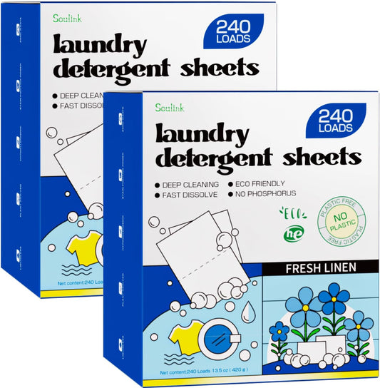 Soulink Lavender Laundry Detergent Sheets, 240 Loads - Eco-Friendly, Plant-Based, Hypoallergenic, No Plastic Jug