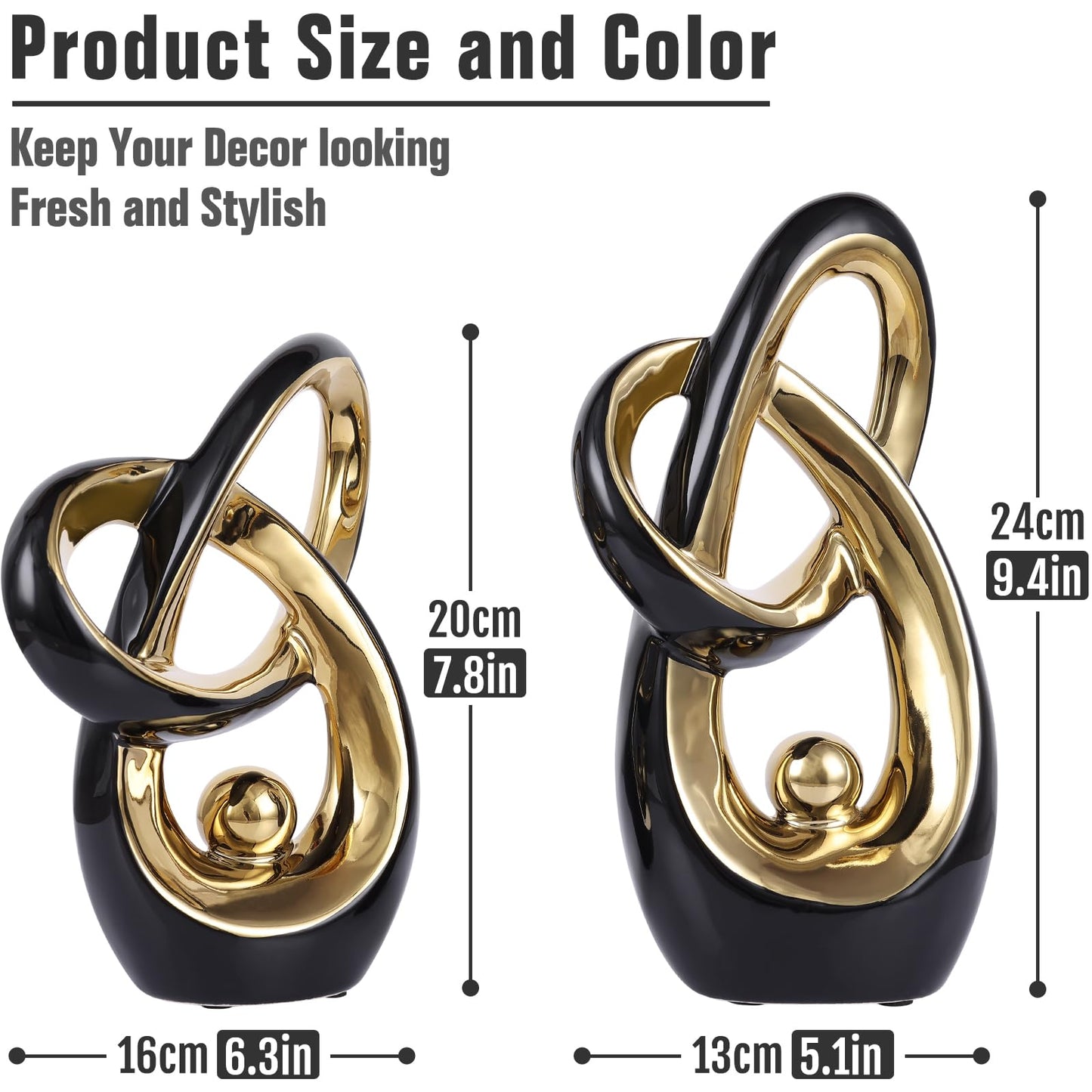 LINYTHER Black and Gold Decor Desk Sculpture Home Decor Large, Abstract Modern Art Gold Knot Knick Knacks for Shelves, Coffee Table Dining Table, Mantle Cabinet TV Stand Christmas Centerpiece