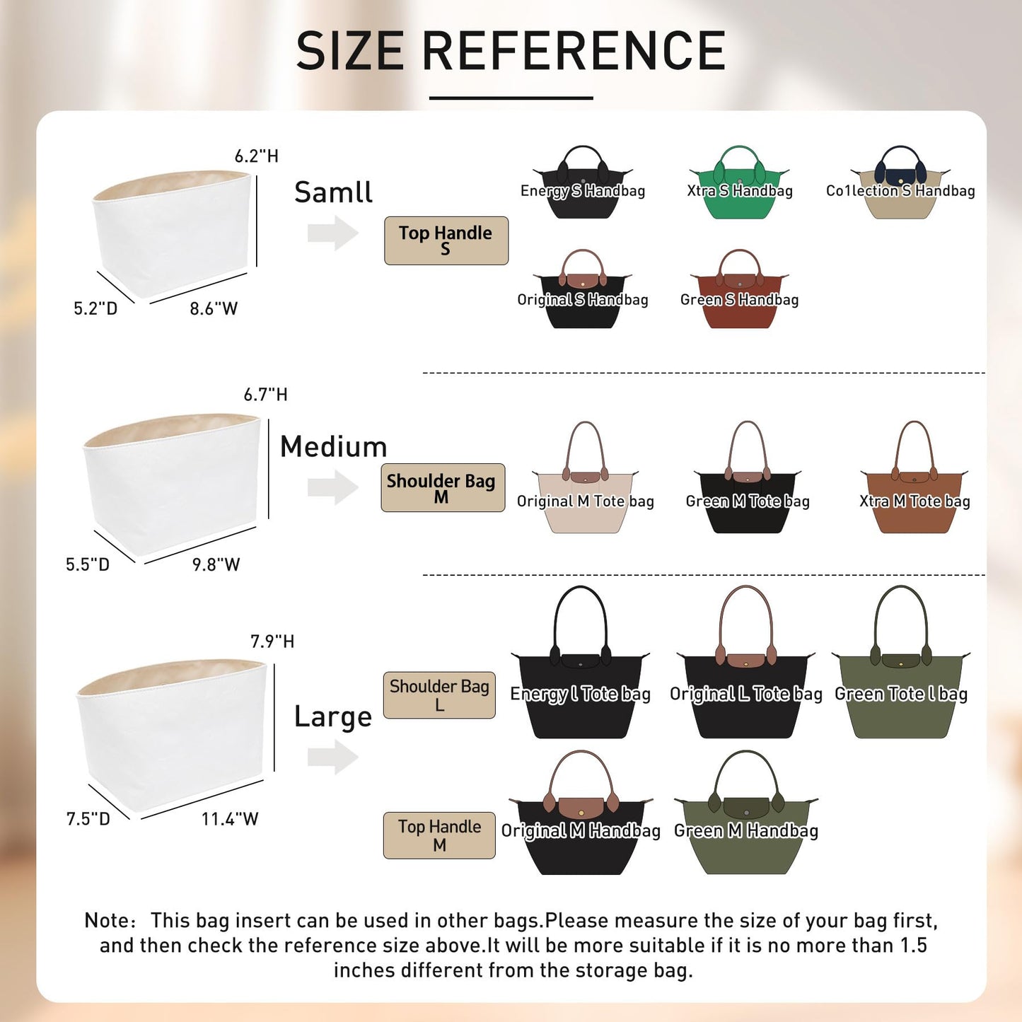 Doxo Upgraded longchamp Organizer Insert, Bag Organizer Insert for Long Champ Large and More, Ultra-light Waterproof DupontPaper le pliage Large Organizer, Keeps Tote Handbag Neat(White,L)