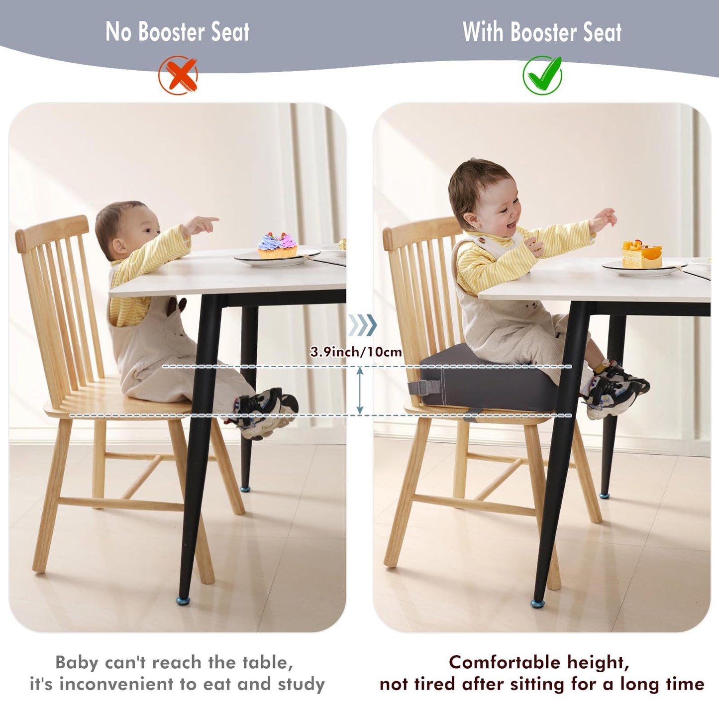 TOTIDYH Toddler Booster Seat for Kitchen Chair, Non-Slip Kids Dining Table Booster Seat with Adjustable Safer Straps, Portable Baby Eating Travel Increasing Cushion