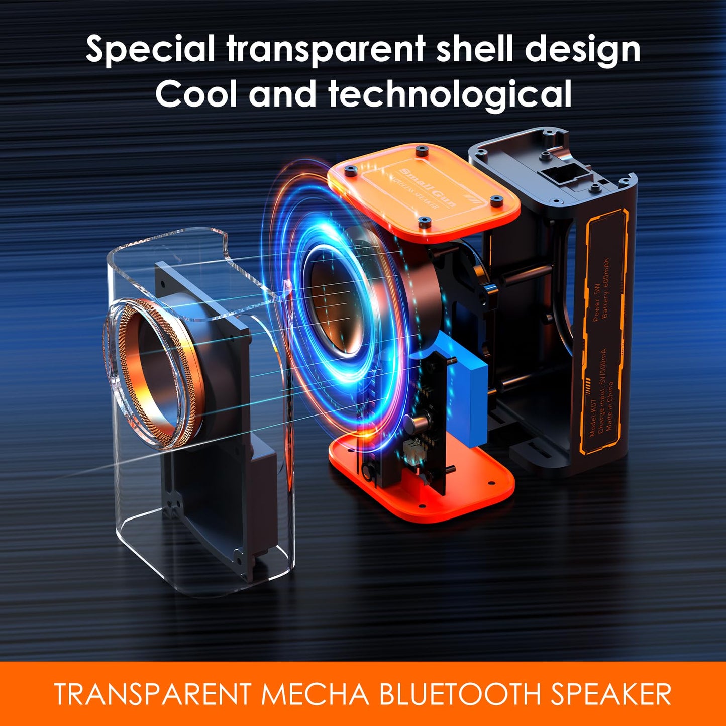 BSZHI Transparent Wireless Bluetooth Speaker Portable Mini Speaker with LED Colorful Lights Stereo Sound TWS Small Speakers for Office, Party Camping, Shower, Home, Travel