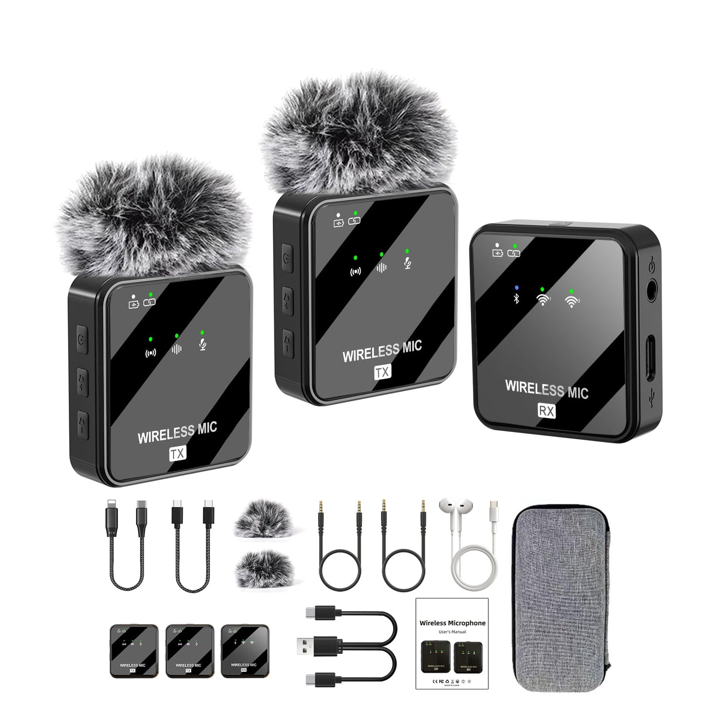 Dual Mini Wireless Microphone USB C & Lightning for iPhone, Android Phone,Laptop,Noise Canceling Tiny Lavalier Microphone for Video Recording,TikTok,Plug-Play Lav Clip Mic.(10-Hr Battery Life)