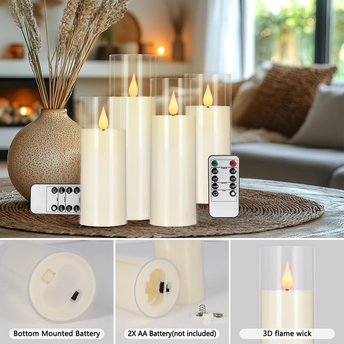 CLTNIKET 24 Pack LED Flameless Candles Set(14/16/18cm), Battery - Operated with 4 Remotes,Clear, Timer & Flickering/Steady Modes for Home décor, Wedding, Patio,Outdoor.