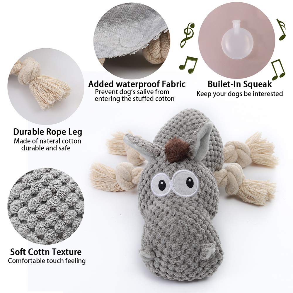 Sedioso Dog Toy, Large Dog Squeaky Toys, Stuffed Animal Dog Plush Toy for Puppy, Small, Middle, Large Dogs (Donkey(Grey))