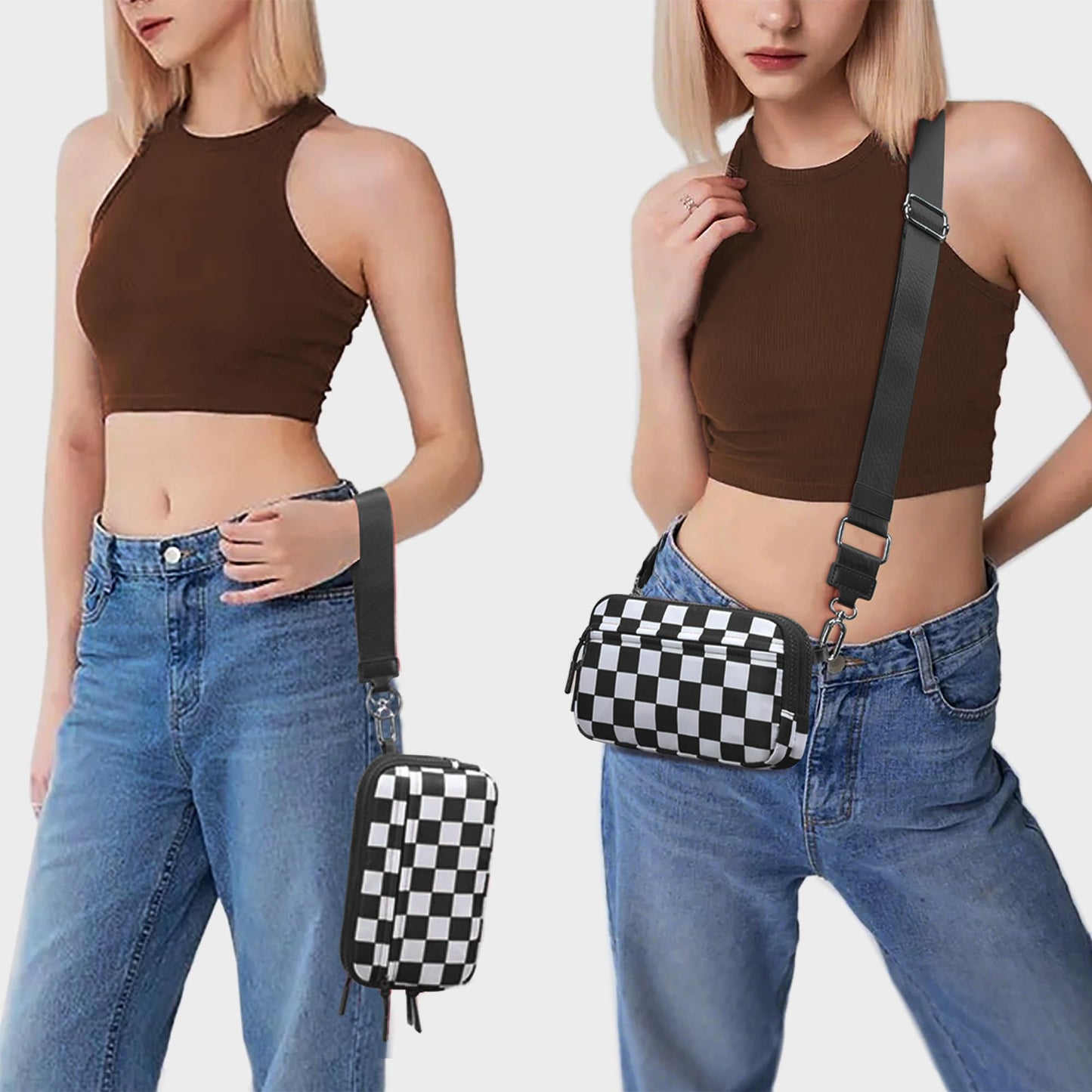 FODOKO Wristlet wallets for women Nylon Quilted Wallet with 4 Zippers,Travel Credit Card,Holder Cell Phone Organizer,coin purse (Black)