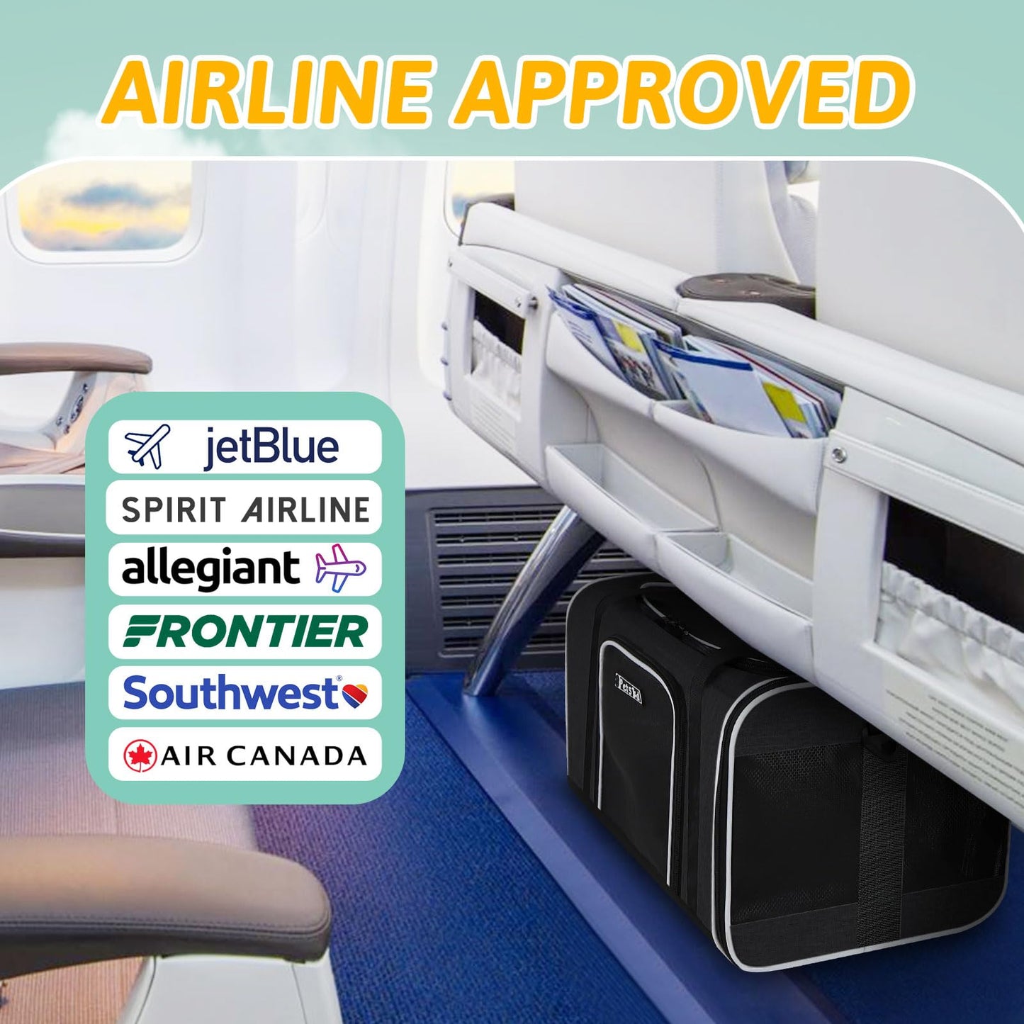 Petskd Pet Carrier 17x12x8.5 JetBlue Allegiant Airline Approved,Pet Travel Carrier Bag for Small Cats and Dogs, Soft Dog Carrier for 1-8 LBS Pets,Dog Cat Carrier with Safety Lock Zipper(Black)