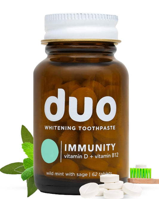 Duo Toothpaste Tablets | Nano-Hydroxyapatite (nHa) Natural Whitening, Remineralize, Reduce Sensitivity | Sustainable & Plastic Free | Dentist Created | Wild Mint Medley - 1 Bottle / 62 Tablets