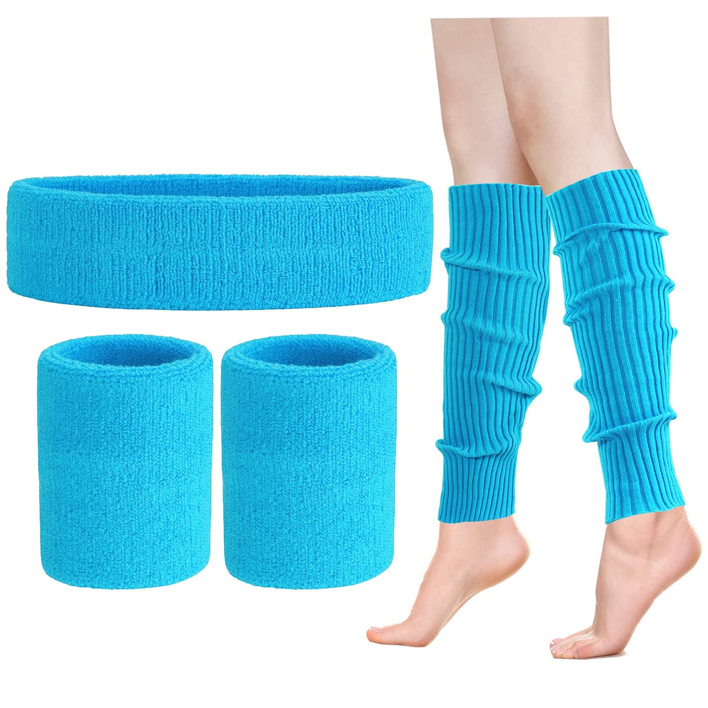Leg Warmers for Women 80s Headband Wristbands Neon Leg Warmers Set for Sport Yoga - 80s Workout Clothes 90s Outfit for Women