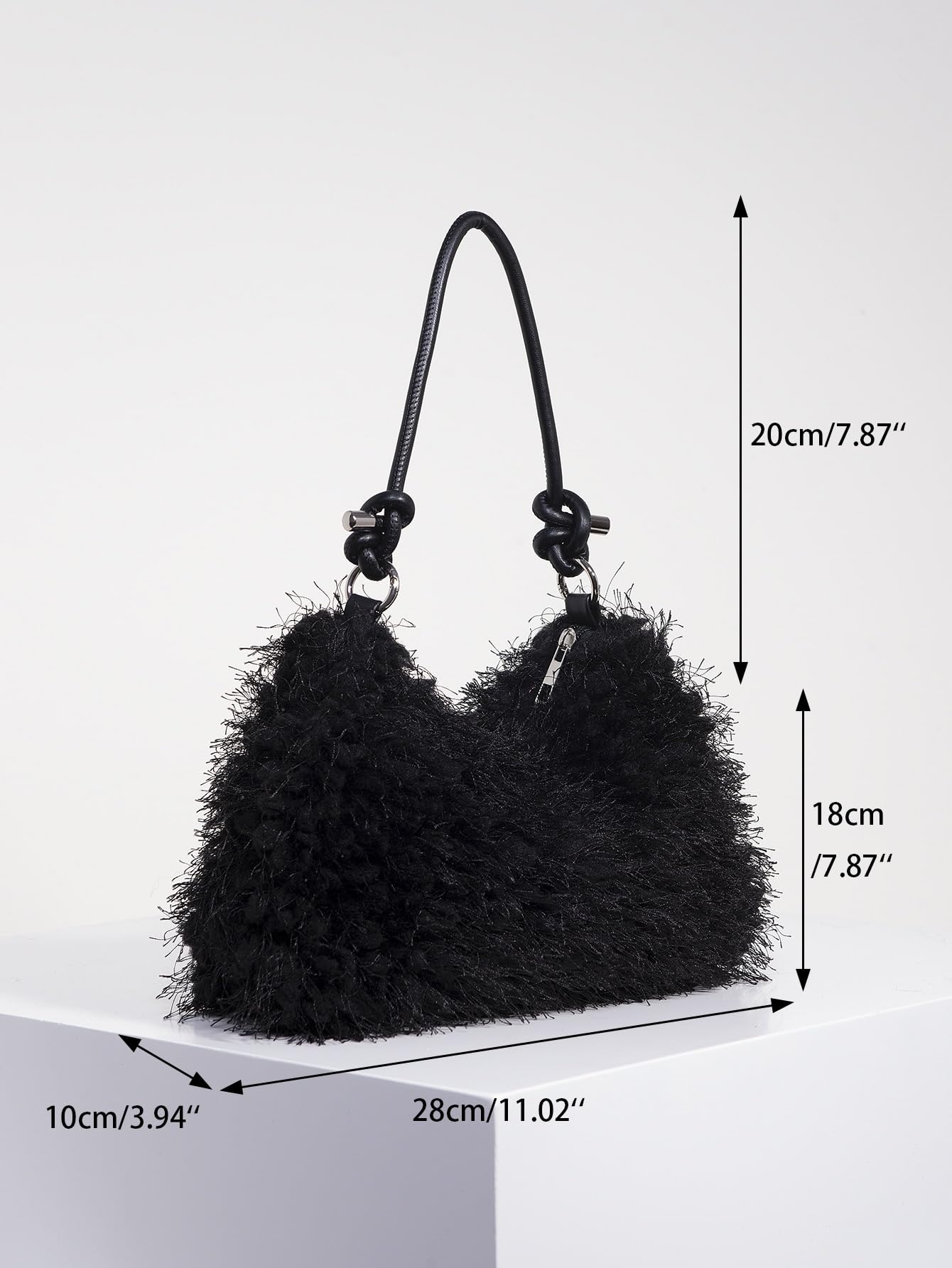 Verdusa Women's Fuzzy Faux Fur Underarm Bags Shoulder Bag Plush Purse Black One-Size