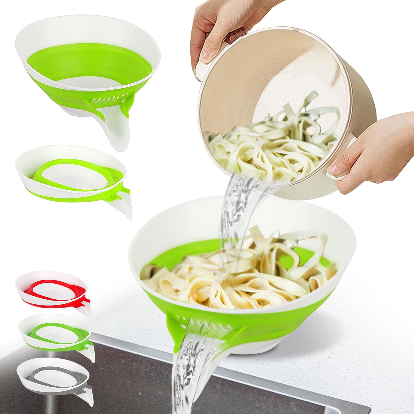 Collapsible Colander - Small Strainer Basket, Side-Drain Design, Dishwasher Safe Food Strainer for Pasta, Fruits, Vegetables