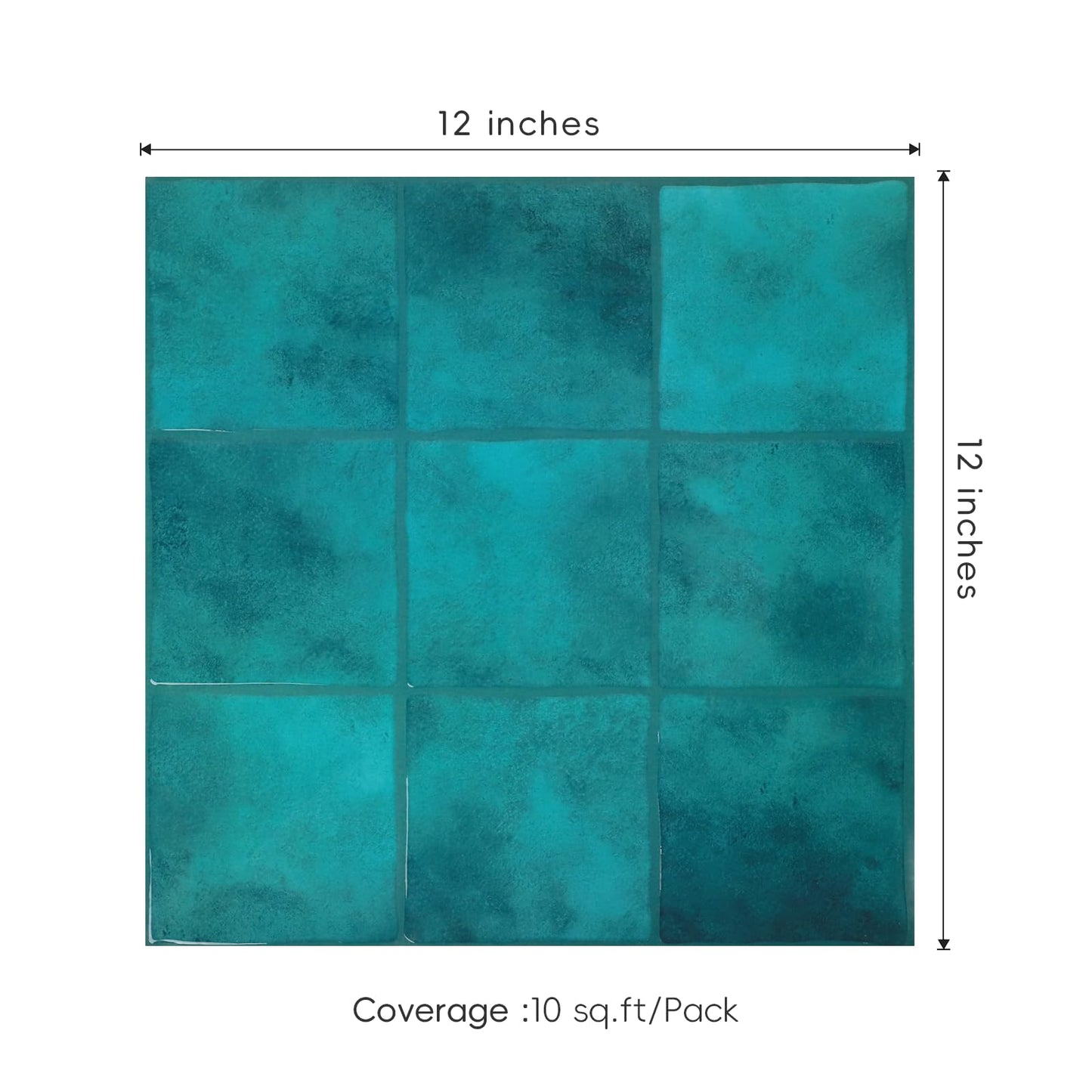 Peel and Stick Backsplash Tiles, 10 Sheets Blue Costa Faux Spanish Handmade Tile for Kitchen, Bathroom, Wall Tile (12" × 12")