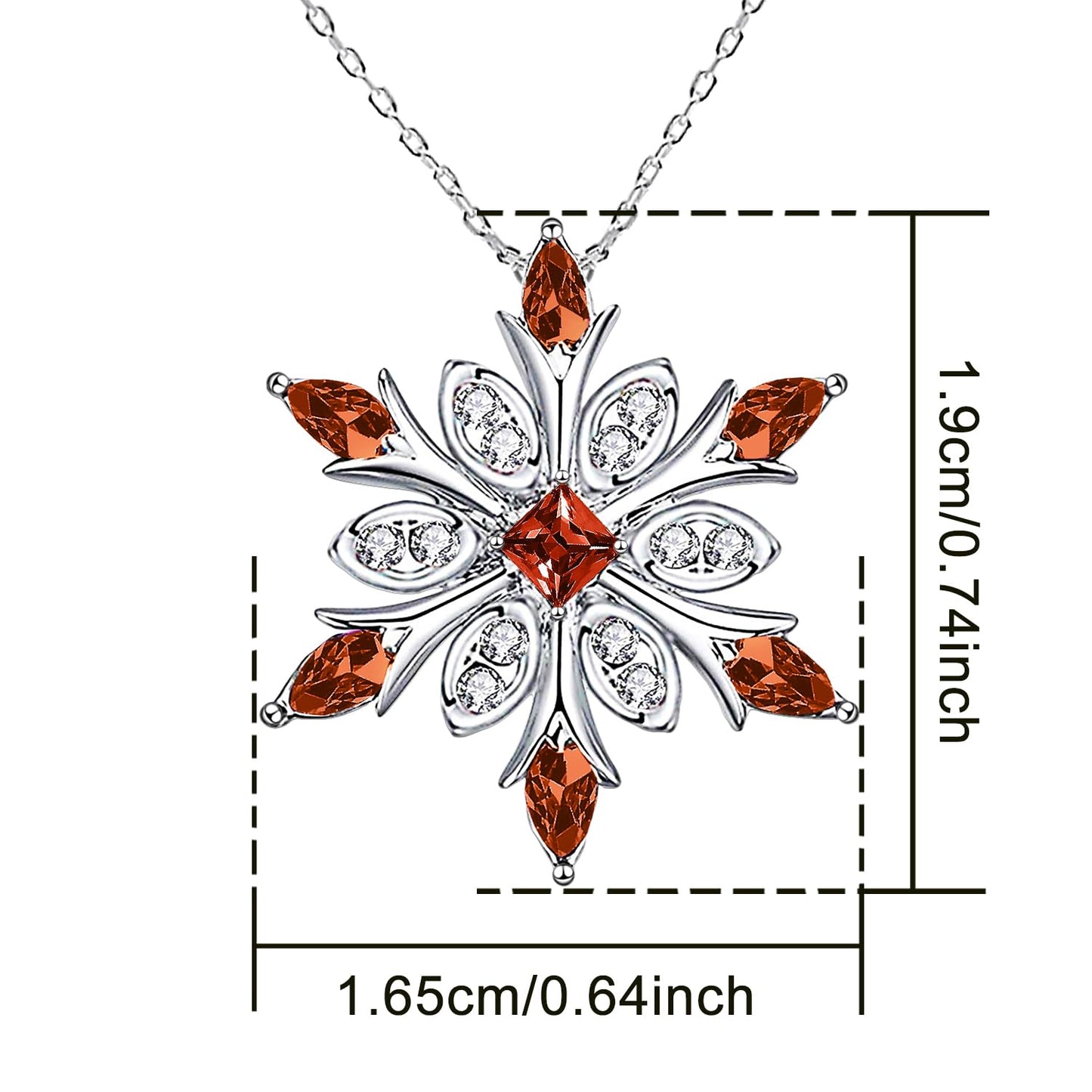 Elensan Women's 925 Sterling Silver Blue Crystals Snowflake Pendant Fashion Necklace Collarbone Chain (Red)