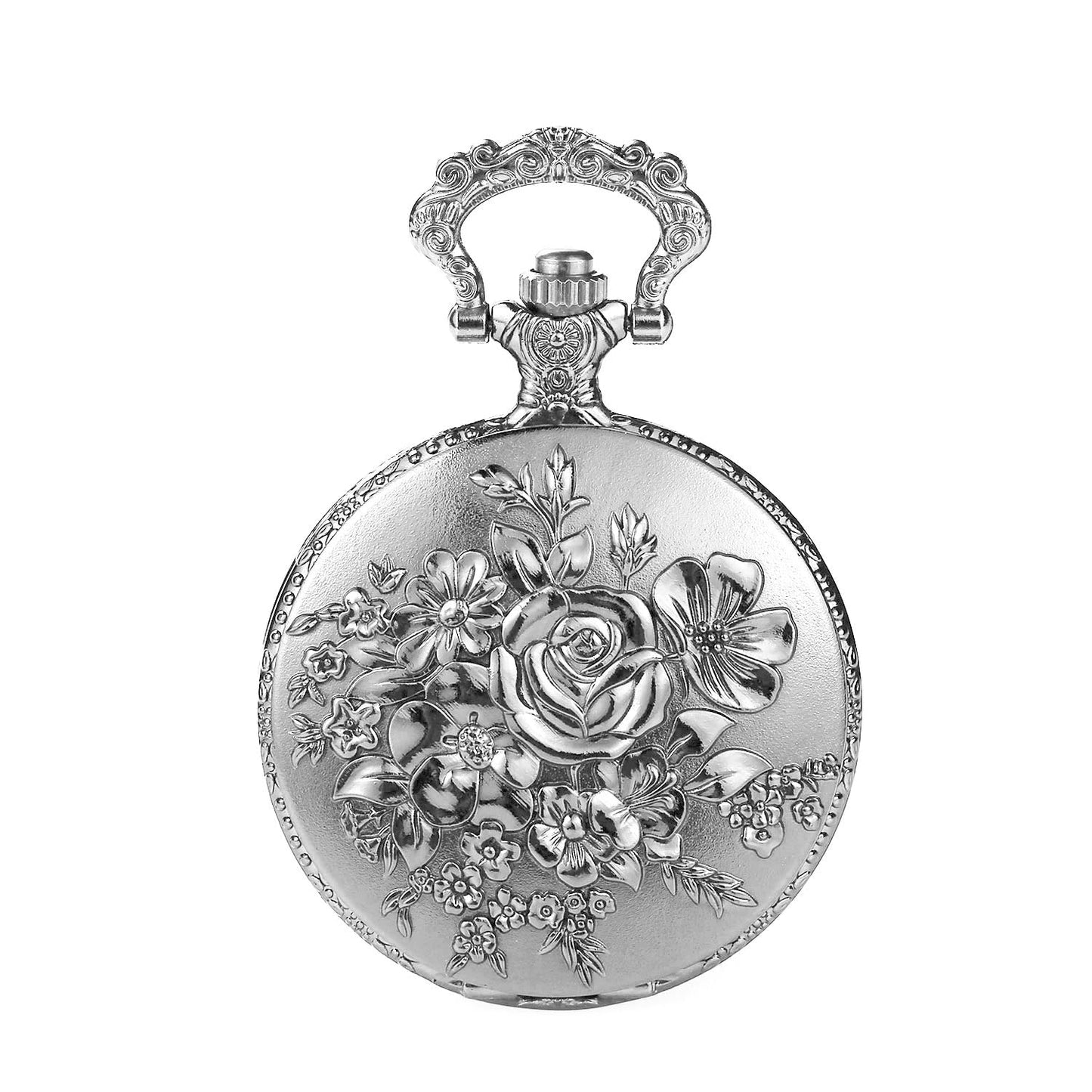 BOSHIYA Retro Flower Openwork Cover Quartz Pocket Watch with Chain Half Hunter Pocket Watches for Women with Box, for Mother's Day