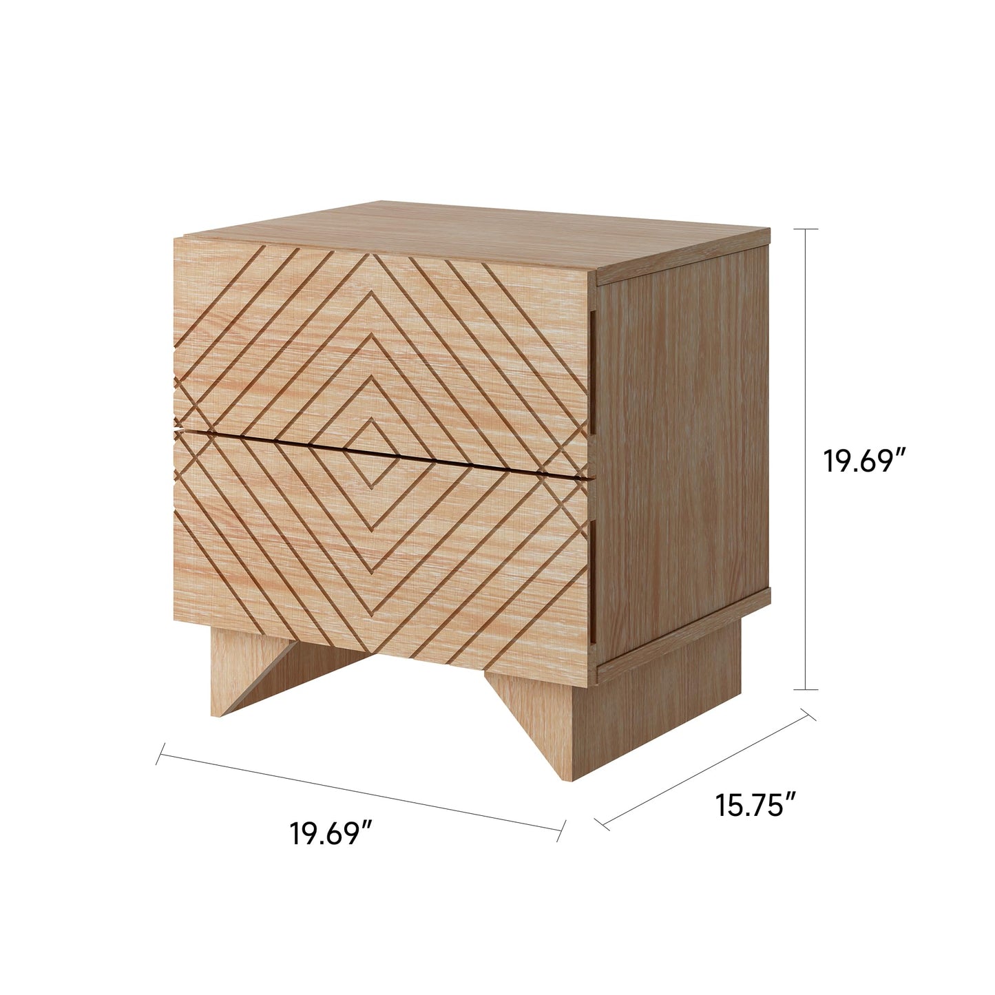 MUSEHOMEINC Solid Wood Nightstand with 2 Drawer Storage, Modern Beside Table, Small 2 Drawer Dresser, Night Stand with Two Unique Rhombus Details Drawers for Bedroom, Home,Living Room