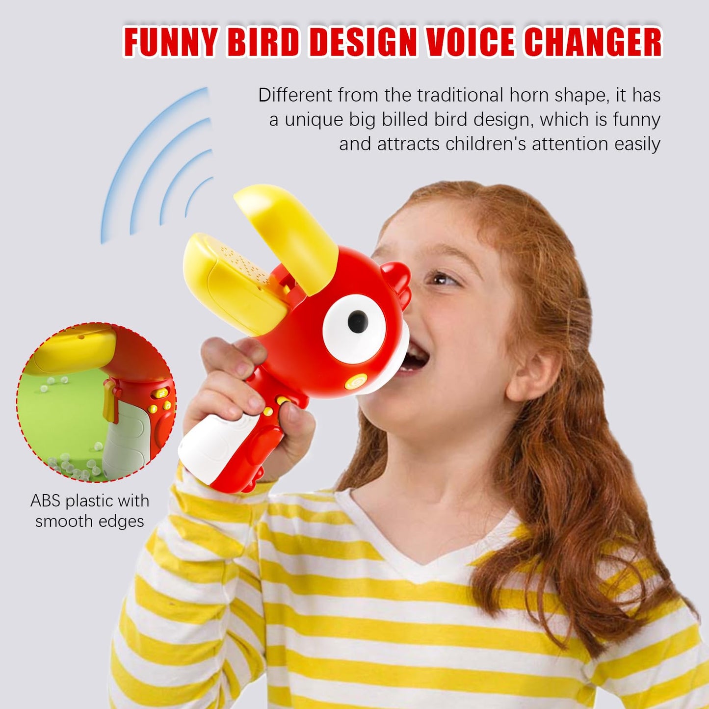 3-IN-1 Voice Changer for Kids, Cartoon Bird Voice Changing Device for Boys & Girls Voice Changer Toy with 3 Different Voice Effects - Megaphone Bullhorn | Recorder | Voice Changer for Pranks (Red)