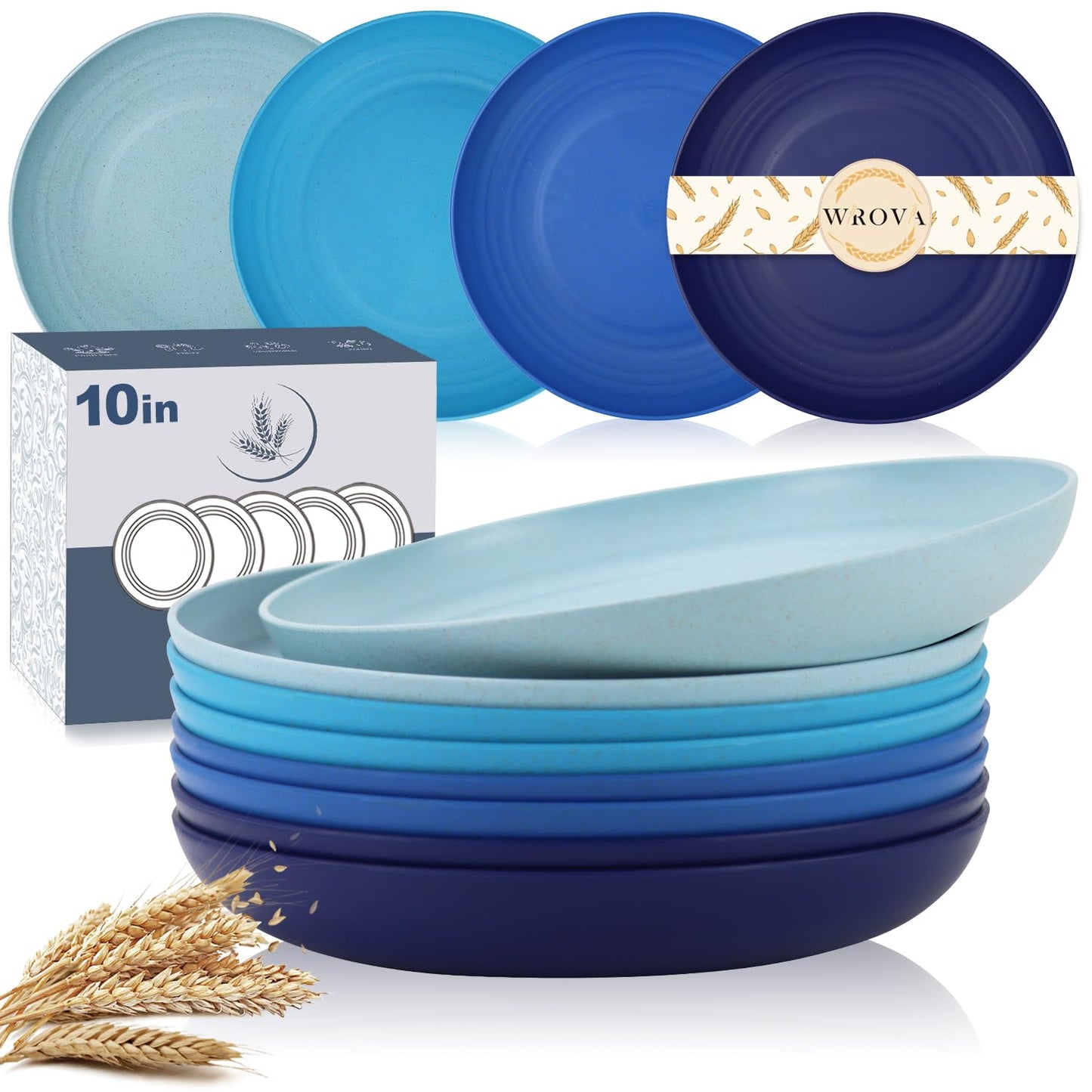 Wheat Straw Plates - 9 Inch Unbreakable Dinner Plates Set of 8 - Dishwasher & Microwave Safe Plastic Plates Reusable - Lightweight Plates for kitchen,camping (Colorful Series)
