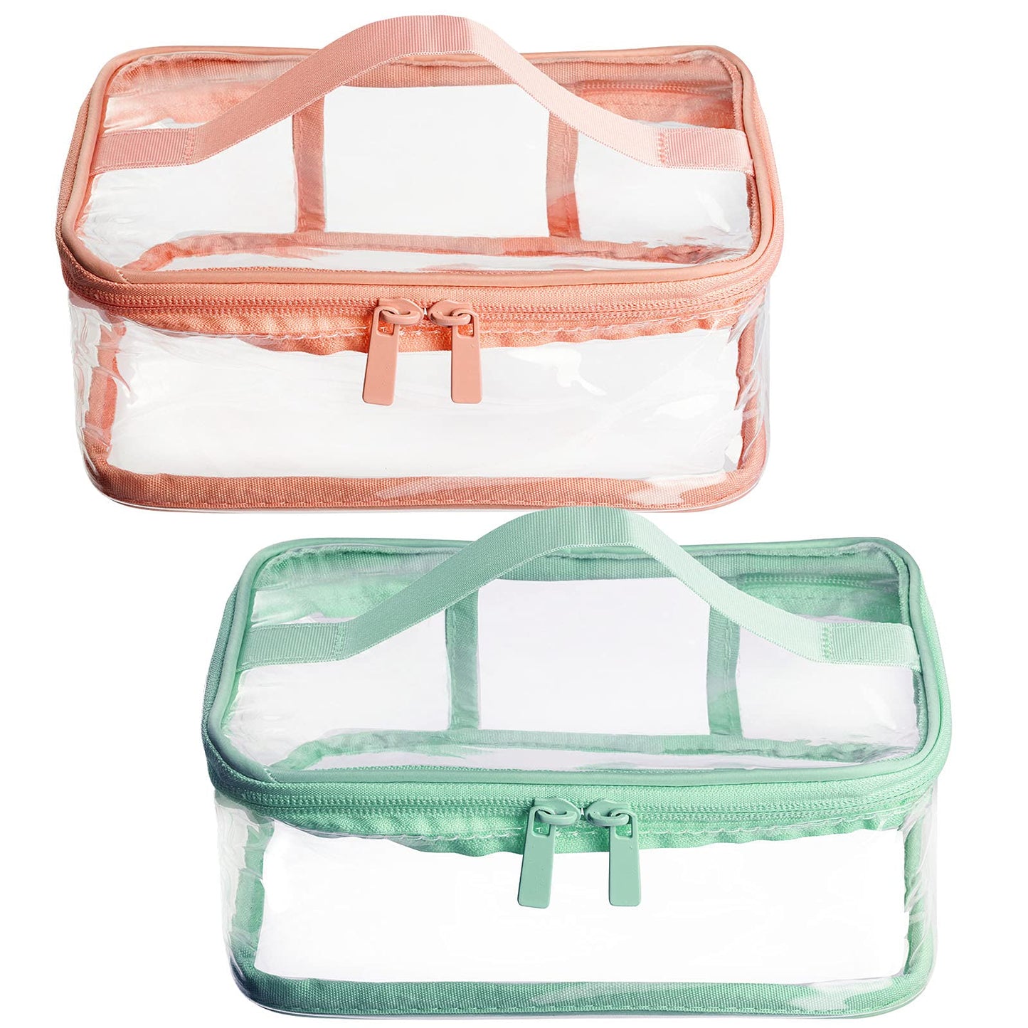 2 Pack Portable Clear Makeup Bag Zipper Waterproof Cosmetics Bag Transparent Travel Storage Carry Pouch PVC Zippered Toiletry Bag Organizers With Handle for Vacation Travel, Bathroom