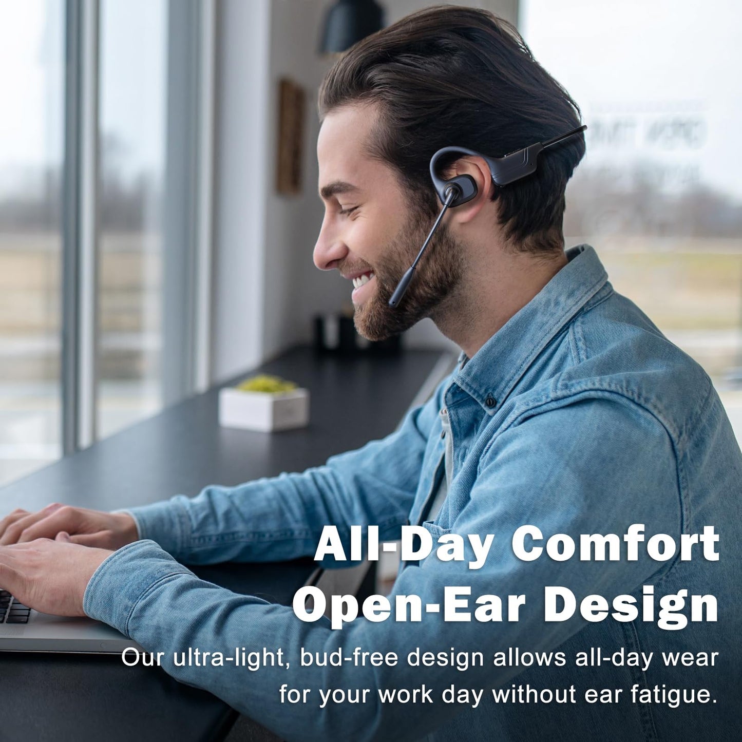 voijump Open Ear Headphones with Mic, Bluetooth Wireless Headset with Microphone, Multipoint Connect Bluetooth 5.3 Headphone, Sweatproof Wireless Headset for Work, Driving, Running, Workouts