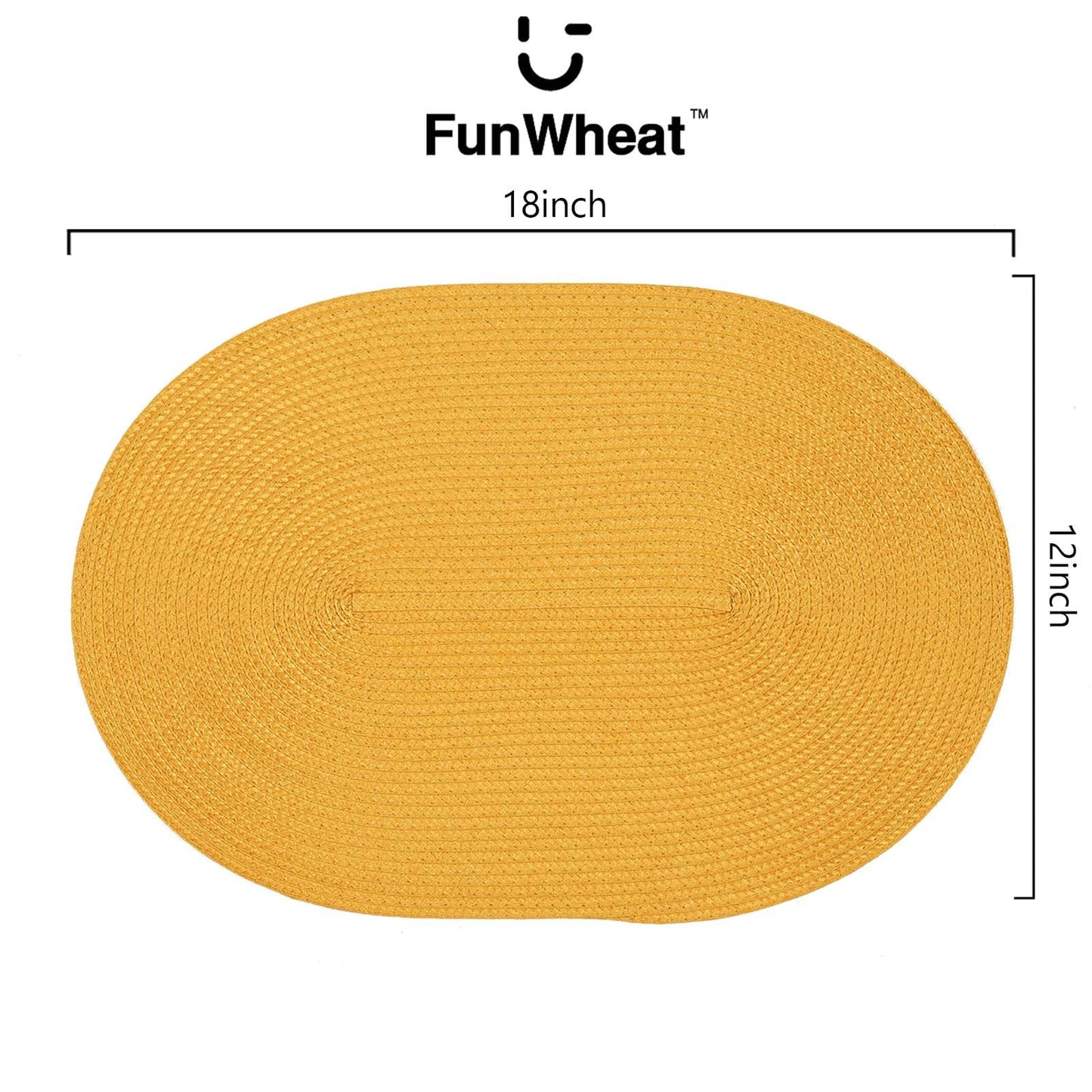FunWheat Oval Braided Placemats Set of 8 Table Mats for Dining Tables Washable Heat Resistant Place Mats for Indoor Outdoor Use 12 x18 Inch(Oval Pumpkin, 8pcs)