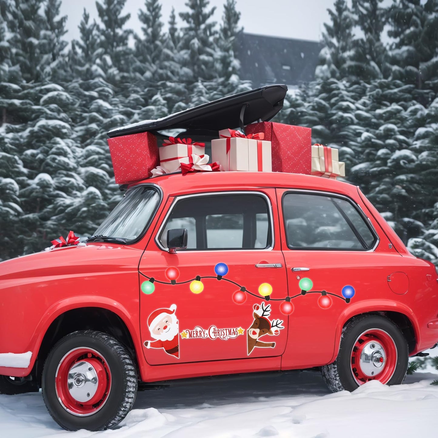 23Pcs Christmas Reflective Car Refrigerator Decorations, Bulb Light Shaped Magnets Set Elk Magnetic Xmas Lights Santa Claus Stickers for Cars or Any Metal Surface Magnet Accessories for Xmas Holiday