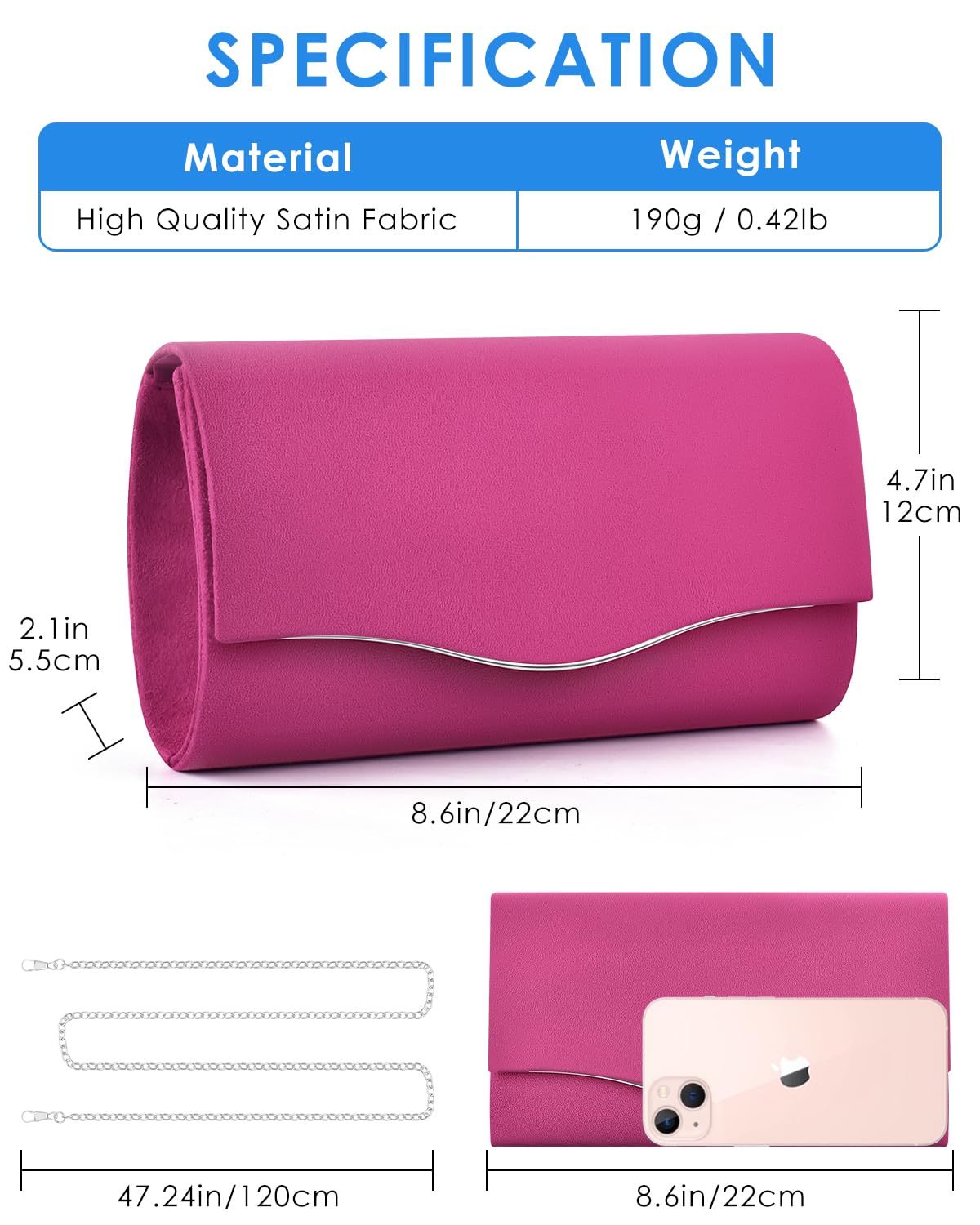 TINDTOP Clutch Purses for Women, Formal Evening Bags Suede Shoulder Envelope Party Handbags Wedding Cocktail Prom Clutches (Rose)