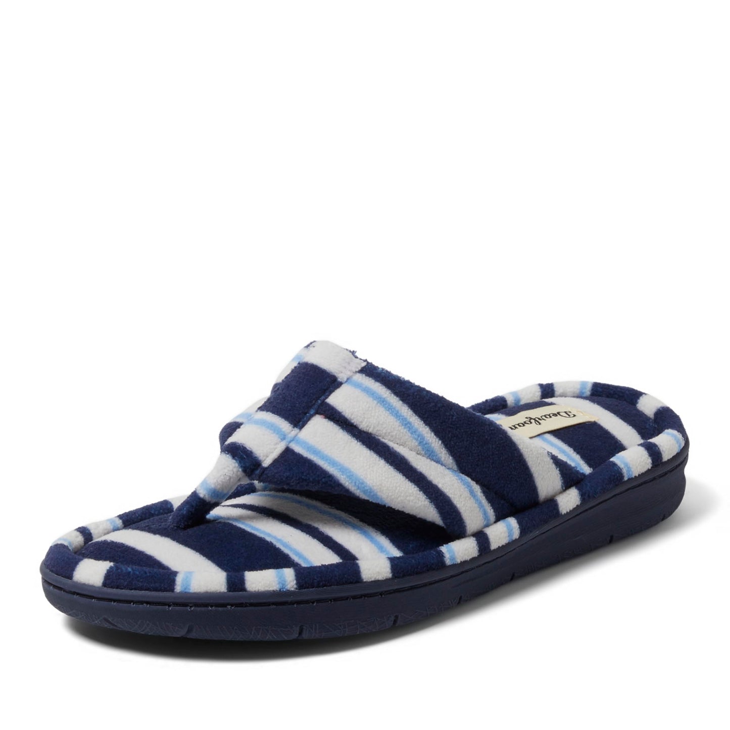 Dearfoams Women's Melanie Terry Thong Slipper, Blue Stripe, 7-8